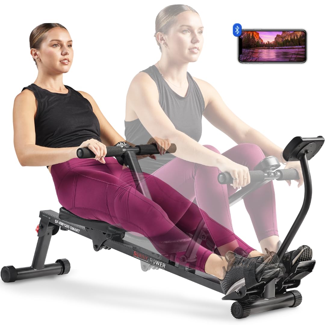 Sunny Health & Fitness Adjustable Rowing Machine - 12 Resistance Levels for Full Body Workout, Compatible with SunnyFit App | Home Gym Equipment for Cardio & Strength Training | Perfect for Small Spaces & Apartment Workouts
