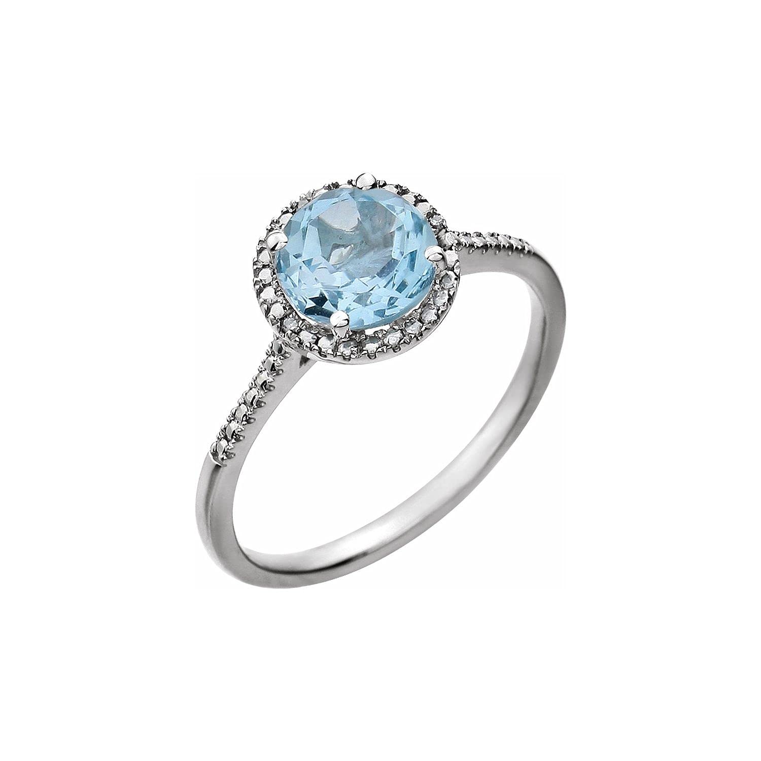 925 Sterling Silver Blue Topaz & Diamond Engagement Ring for Women - Size 7 | Elegant Promise, Wedding & Anniversary Jewelry Gift | Diamond2Deal