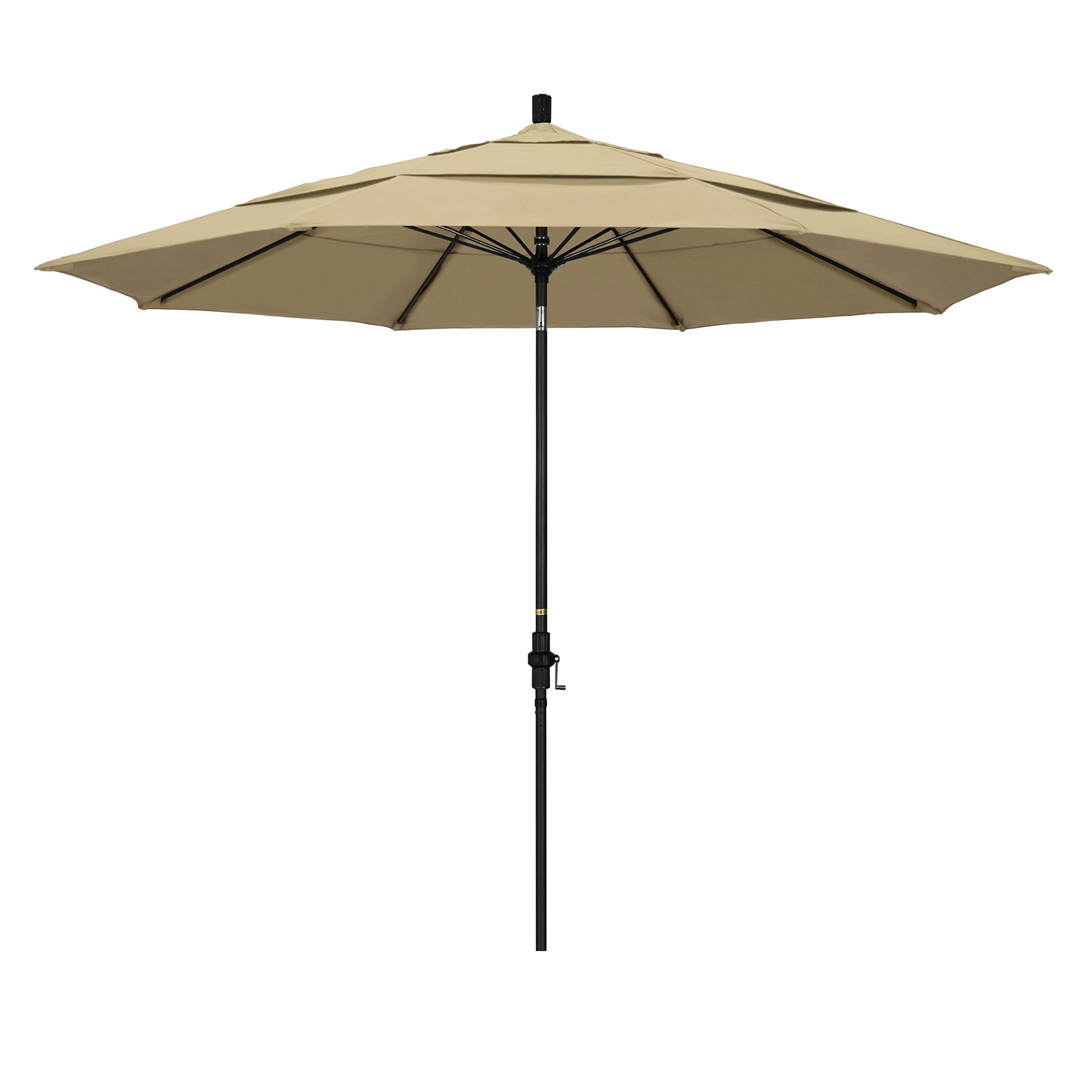 11' Round California Patio Umbrella with Crank Lift & Tilt - Aluminum Pole & Fiberglass Ribs - Sunbrella Antique Beige Fabric - Perfect for Poolside, Backyard, and Outdoor Dining Areas