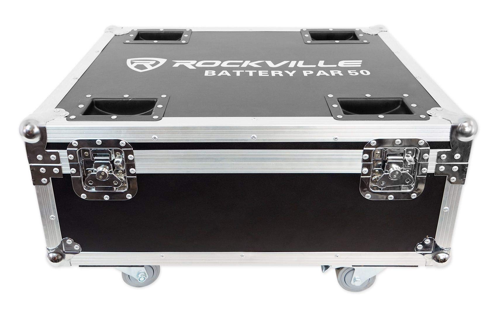 Rockville 10-Pack PAR 50 Battery Light Charging Road Case - Durable Storage & Transport Solution for Stage Lighting, DJ Equipment, and Event Productions