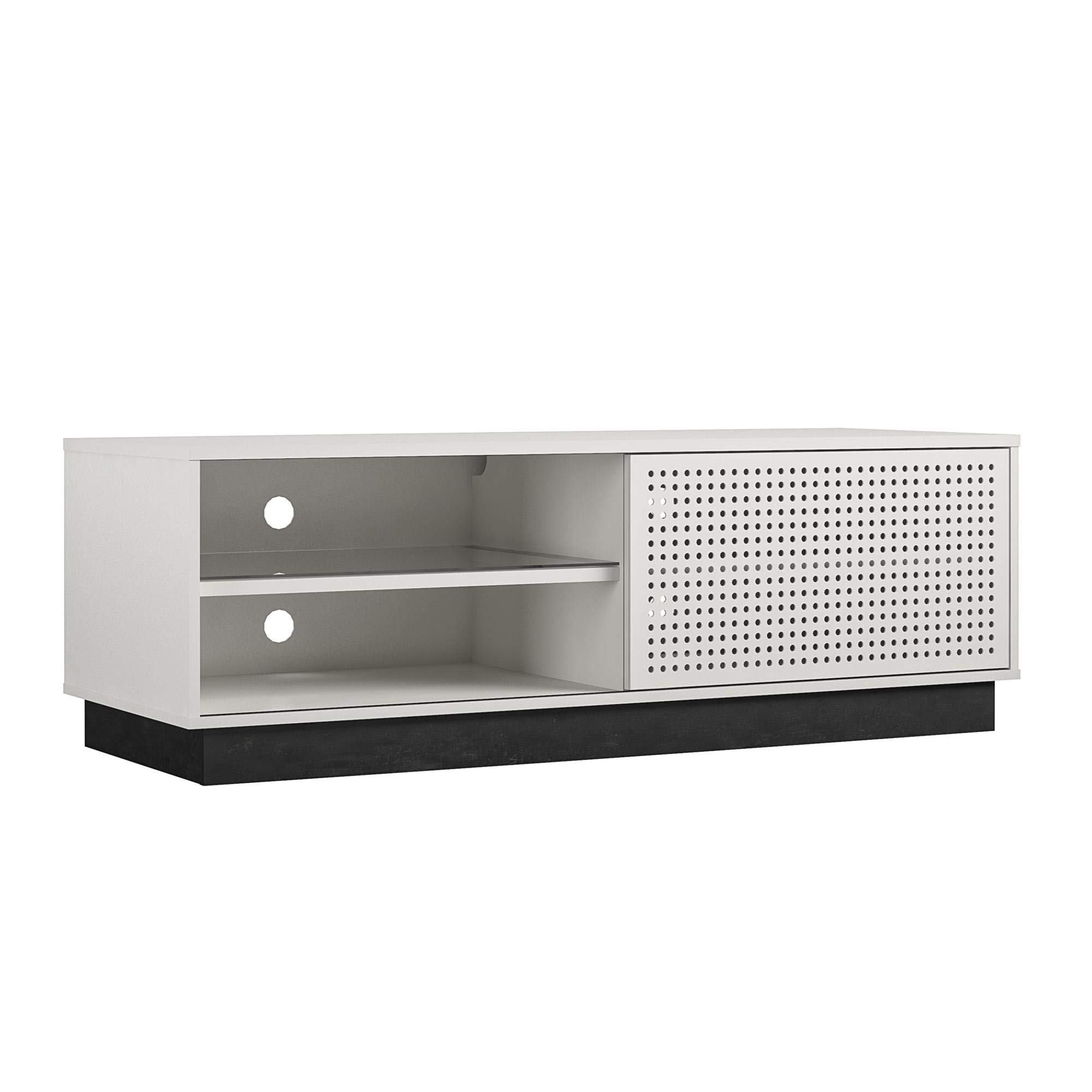 NTENSE Glitch Gaming TV Stand for 60 Inch TVs - Modern Entertainment Center with LED RGB Lights & Wire Management - Perfect for Man Cave, Game Room & Play Room - Durable Metal TV Stand in White