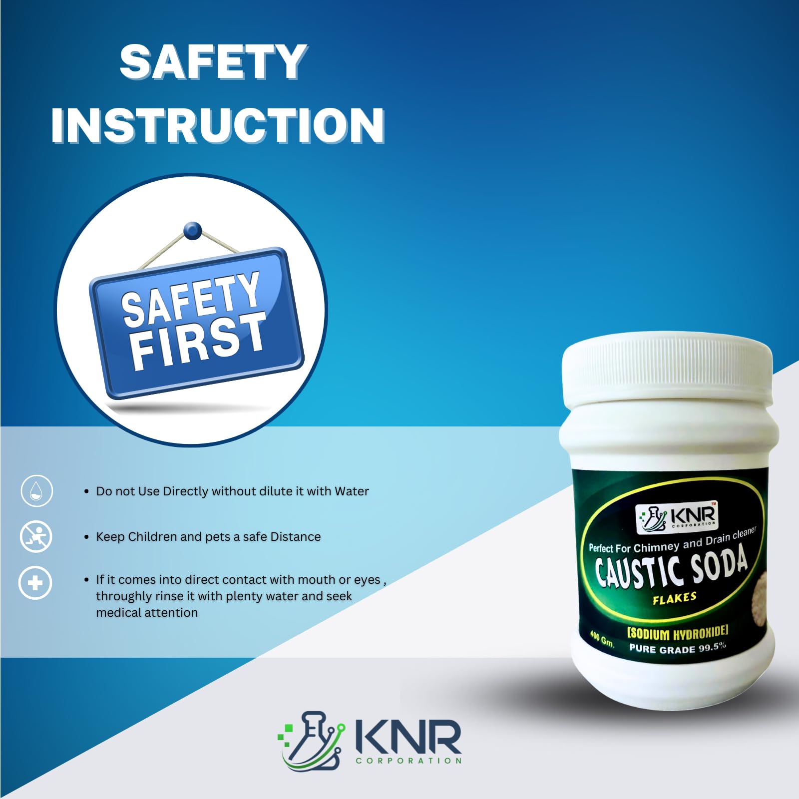 KNR CORPORATION Caustic Soda Flakes (400G) - Fast-Acting Drain Cleaner, Sink Unclogger & Chimney Cleaner | Odorless Formula for DIY Soap Making & Home Cleaning | 400 Gram Jar for Kitchen, Bathroom & Industrial Use