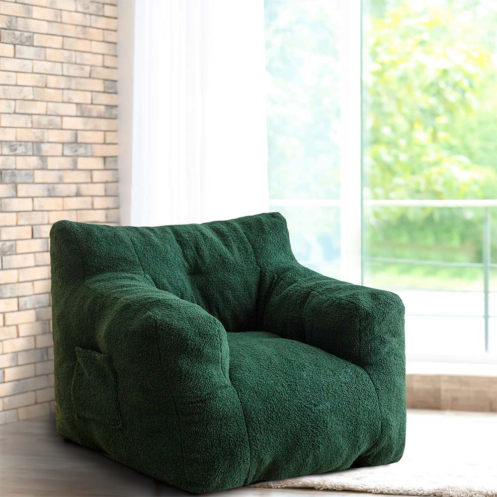 MAXYOYO Sherpa Bean Bag Chair - Boucle Tufted Oversized Bean Bag Sofa for Living Room, Bedroom & Game Room - Plush Lazy Chair for Adults & Kids - Soft Green Cozy Seating for Relaxing, Reading & Lounging