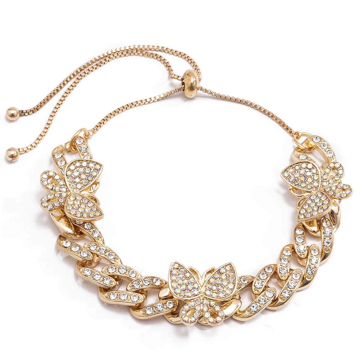 Shiny Rhinestone Butterfly Anklet for Women & Teen Girls - Adjustable Cuban Link Chain Ankle Bracelet - Summer Beach Fashion Jewelry - Perfect for Parties, Vacations & Boho Style Outfits