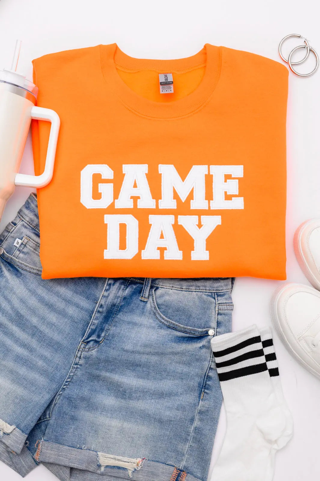 PREORDER: Embroidered Glitter Game Day Sweatshirt - Bright Orange & White | Perfect for Football Tailgates, College Sports Events & Casual Wear