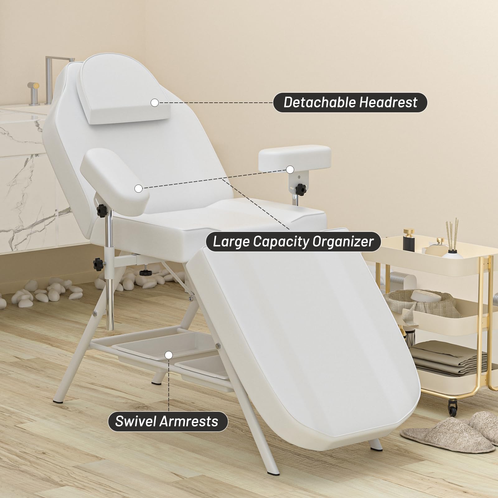 Professional Adjustable Massage Salon Tattoo Chair with Large Capacity Beauty Basket - Esthetician Bed & Lash Bed for SPA, Beauty Treatments & Tattoo Sessions - Perfect for Massage Therapists, Tattoo Artists & Beauty Salons