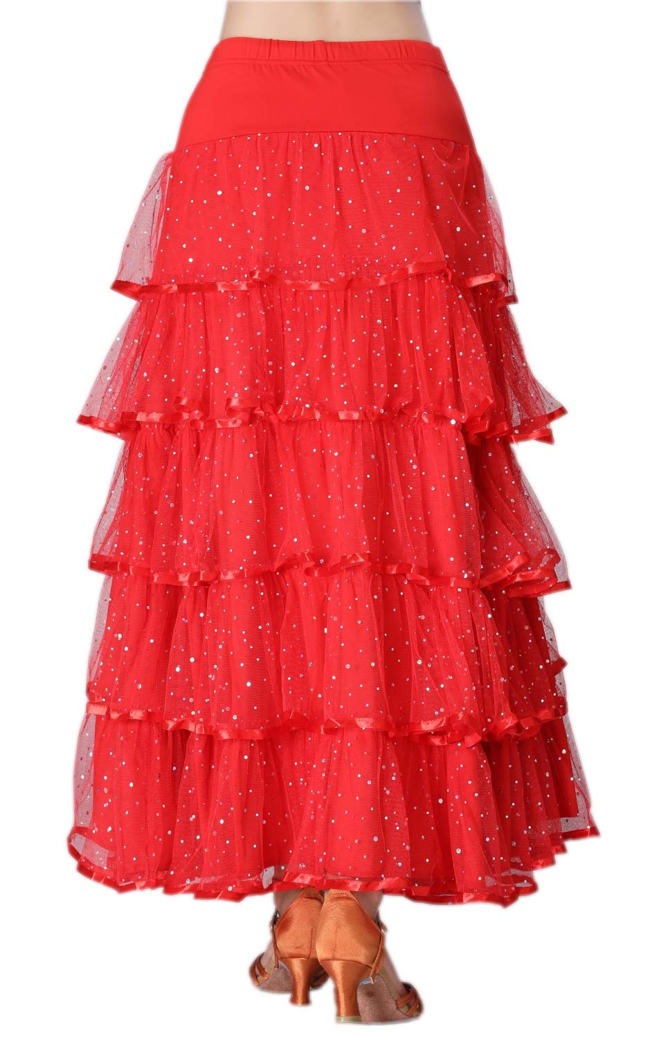 Elegant Ballroom Latin Dance Skirt for Women - Long Swing Tiered Party Skirt for Salsa, Tango, and Social Dancing | Perfect for Performances, Competitions, and Dance Classes