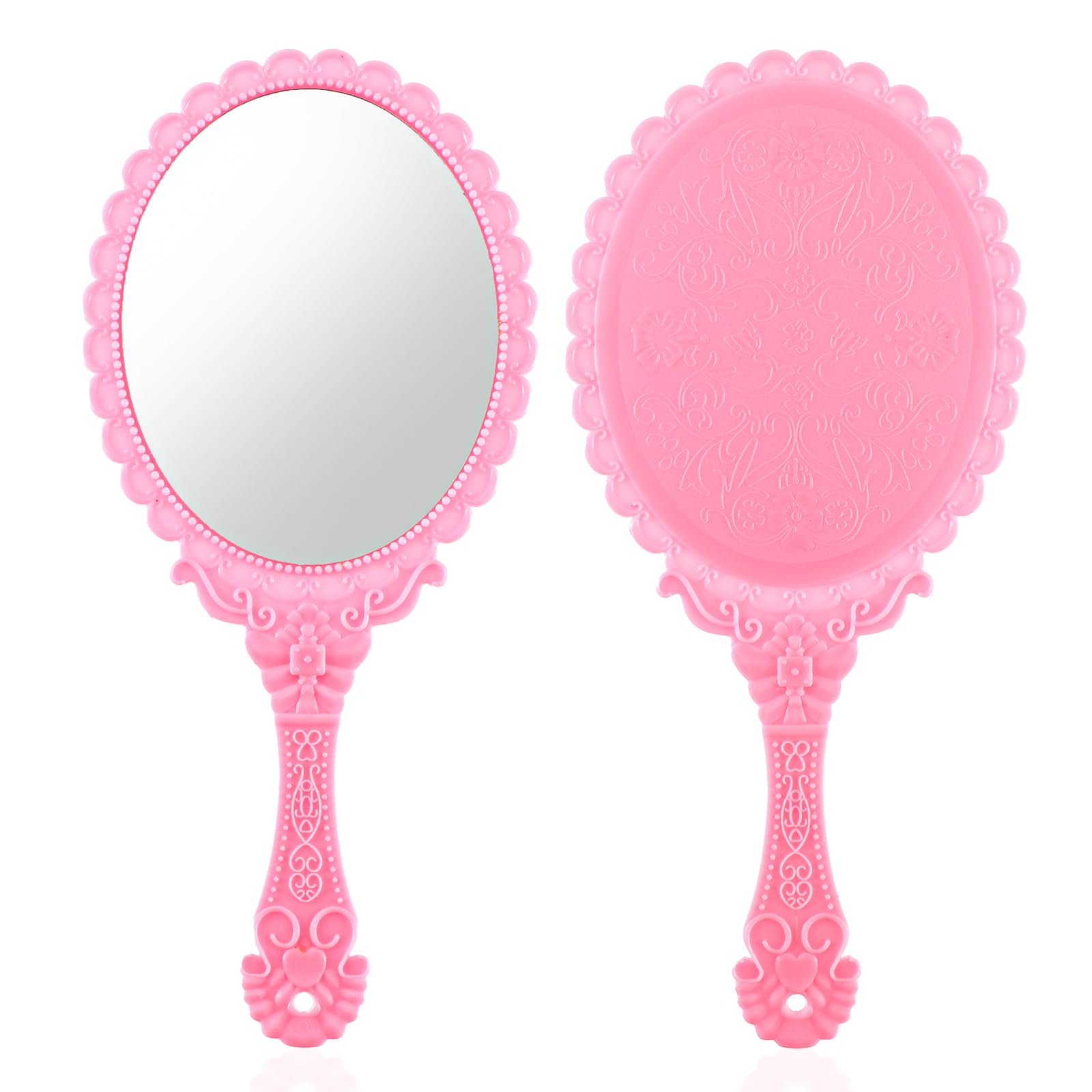 Pink Hand Mirror for Women & Girls - Compact Travel Mirror with Handle, Lightweight Oval Embossed Vanity Mirror | Perfect for Makeup, Purse, Travel & Home Decor