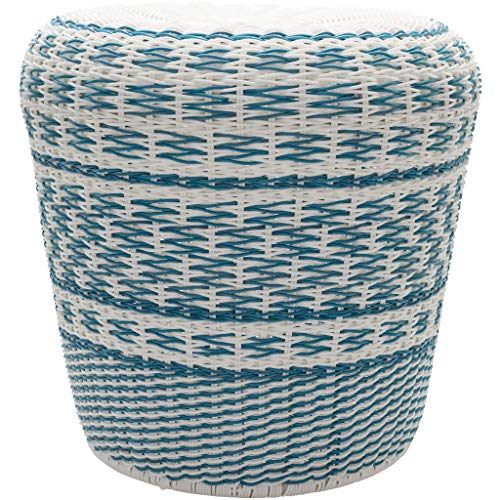 Surya Parkdale Blue Woven Zinc Garden Stool - Outdoor Patio Decor, Boho Chic Accent Seat for Garden, Porch, or Living Room