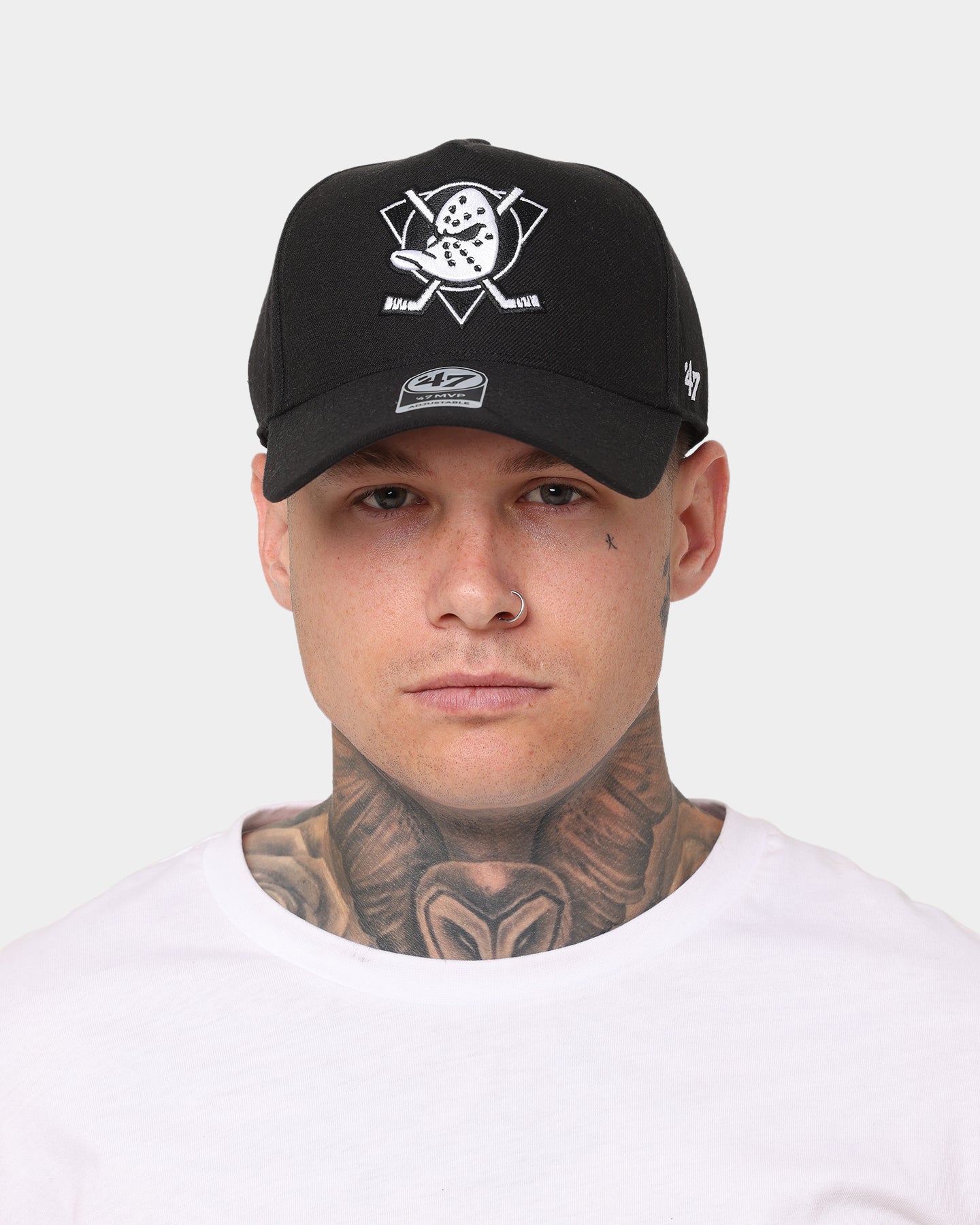 47 Brand Anaheim Ducks MVP DT Snapback Hat - Black & White Adjustable Baseball Cap for Men & Women - Perfect for Hockey Games, Sports Events & Casual Wear