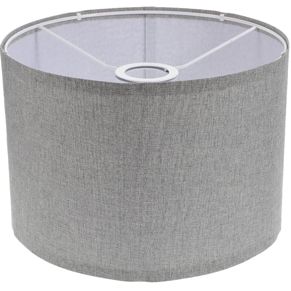 BESPORTBLE Natural Linen Drum Lampshade - Handcrafted E27 Medium Lamp Shade for Bedside, Floor & Table Lamps - Perfect for Living Room, Bedroom & Office Lighting (Grey)