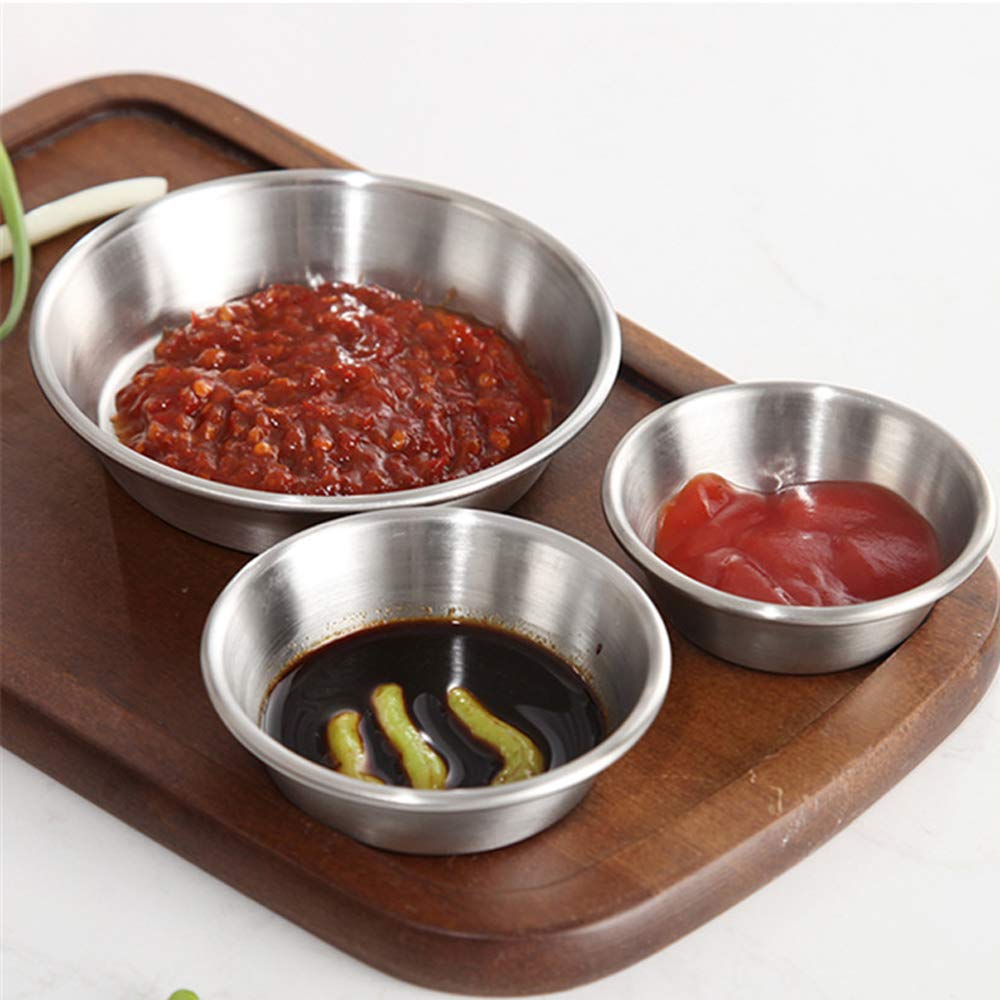 6Pcs 2.3OZ Stainless Steel Sauce Dishes - Premium Sushi Dipping Bowls, Seasoning Cups, Mini Appetizer Plates & Metal Ramekins for Condiments, Soy Sauce, Dressings - Perfect for Sushi Bars, Restaurants & Home Kitchens (Silver, 6-Piece Set)