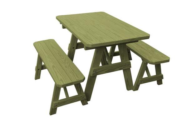 A & L Furniture Traditional Dining Table with 2 Benches - Free Umbrella Hole Included | Perfect for Patio, Garden & Outdoor Dining