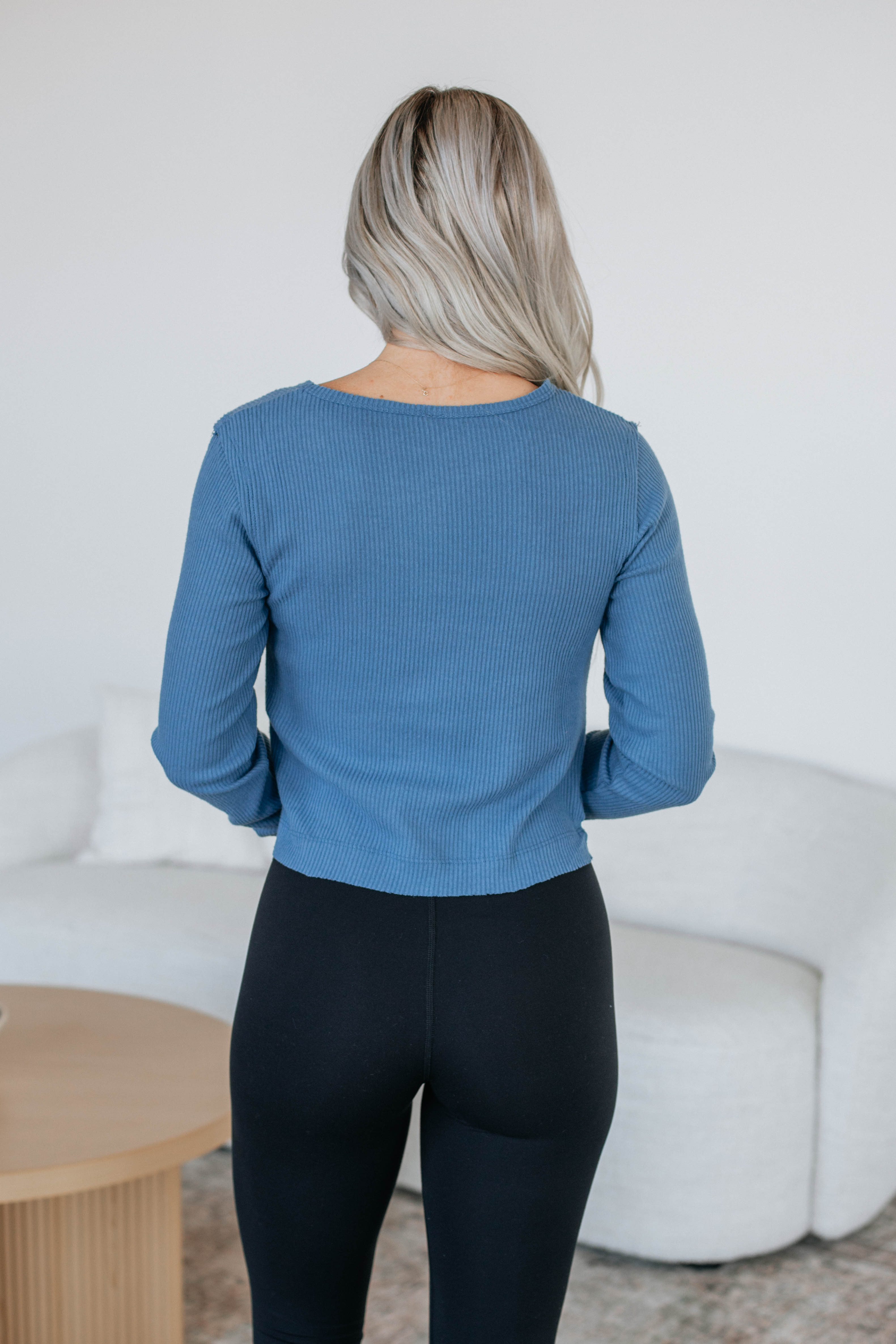 Cheree Ribbed Top for Women - Stylish Steel Blue Knit Shirt - Perfect for Casual Outfits, Layering & Everyday Wear
