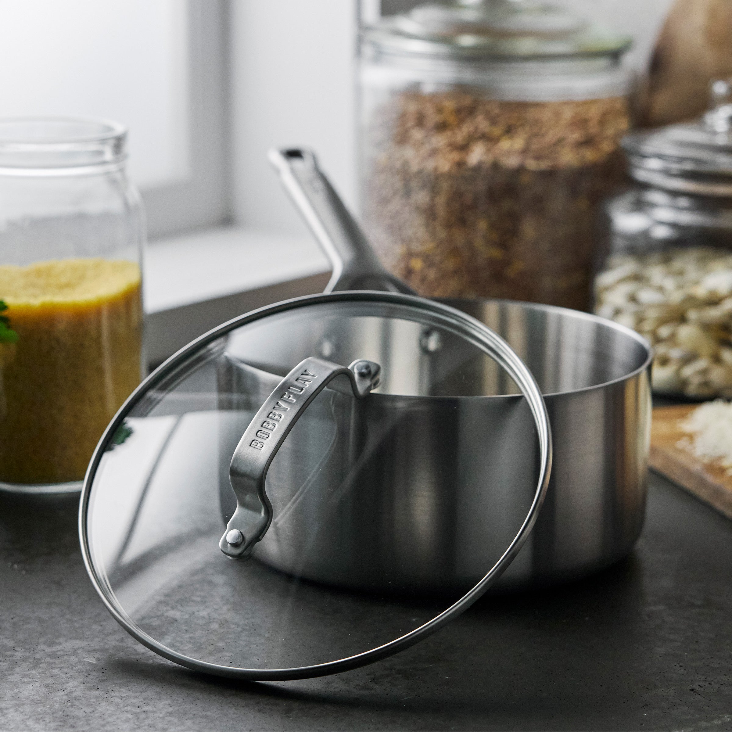 Bobby Flay by GreenPan Chef Series 3 Quart Uncoated Stainless Steel Saucepan - Perfect for Cooking Sauces, Soups, and Stews in Professional Kitchens & Home Cooking