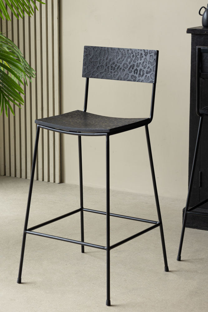 Black Leopard Print Bar Stool - Modern Love-Themed Bar Chair for Kitchen, Dining, or Home Decor - Perfect for Romantic Date Nights & Stylish Home Bars