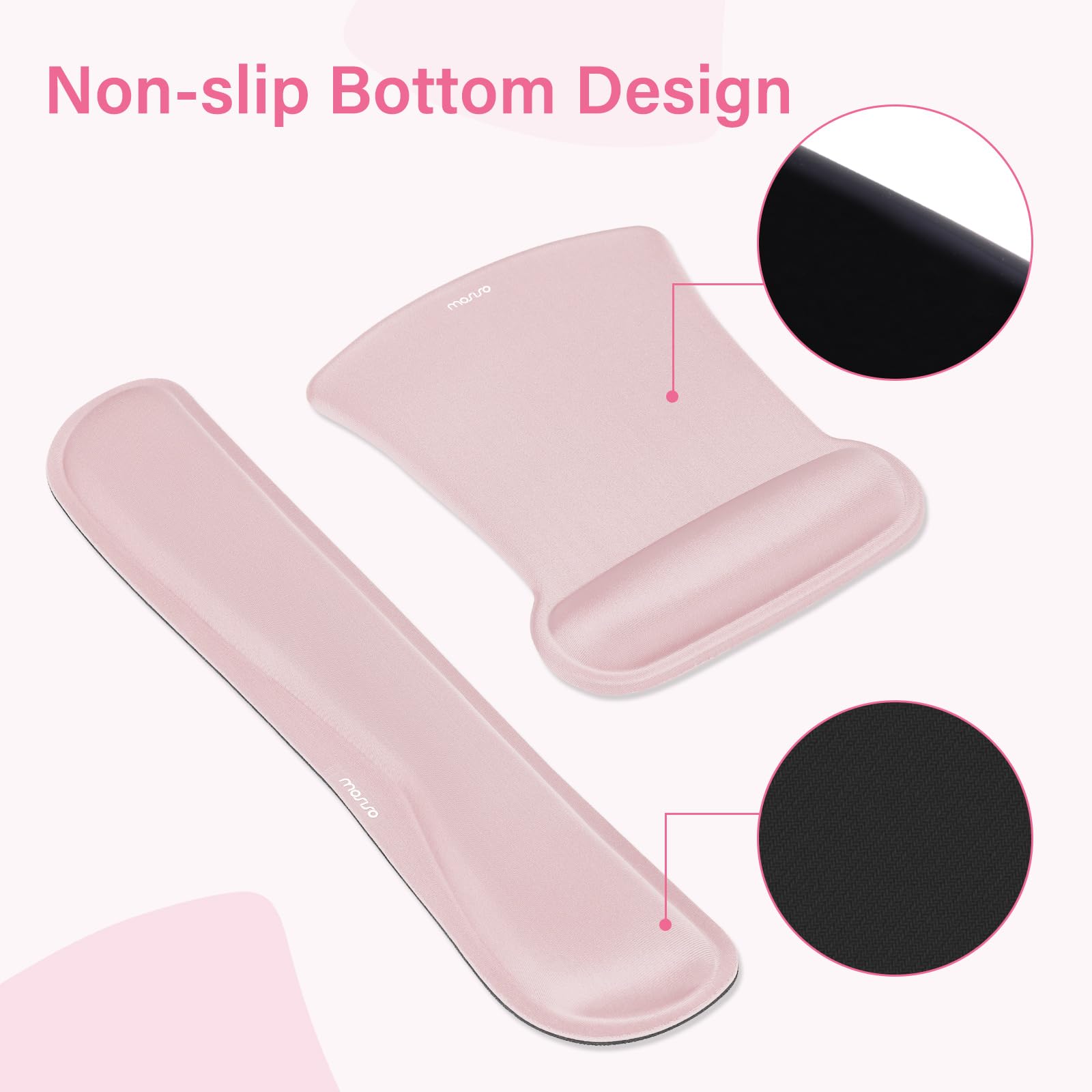 MOSISO Gaming Mouse Pad Set with Wrist Rest - Ergonomic Non-Slip for Home Office & PC Gaming, Pink