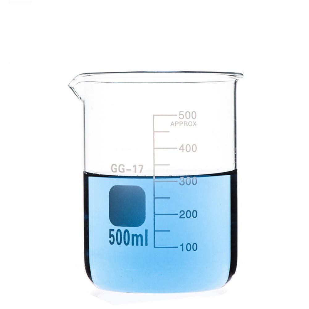 500ml Borosilicate Glass Beaker Set of 3 - Heat Resistant Thickened Lab Measuring Cup with Clear Scale for Chemistry Experiments, Science Class & Home Laboratory Use