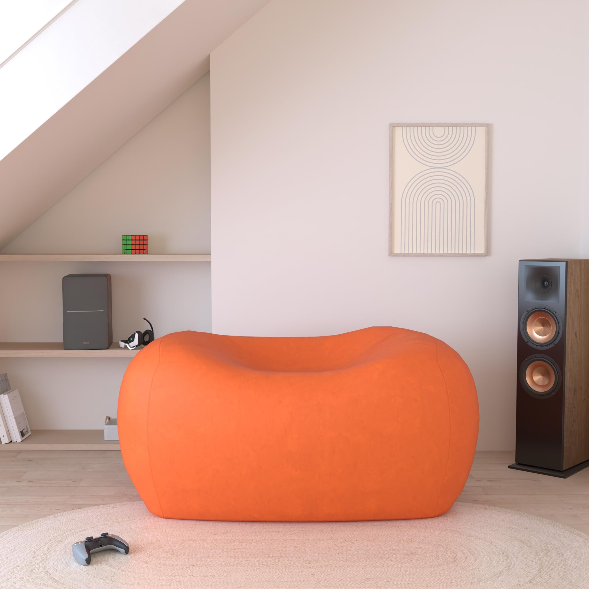 Comfortable Memory Foam Bean Bag Chair - Soft Micro Suede Cover in Tangerine Orange | Perfect for Living Room, Bedroom, Dorm or Gaming Setup