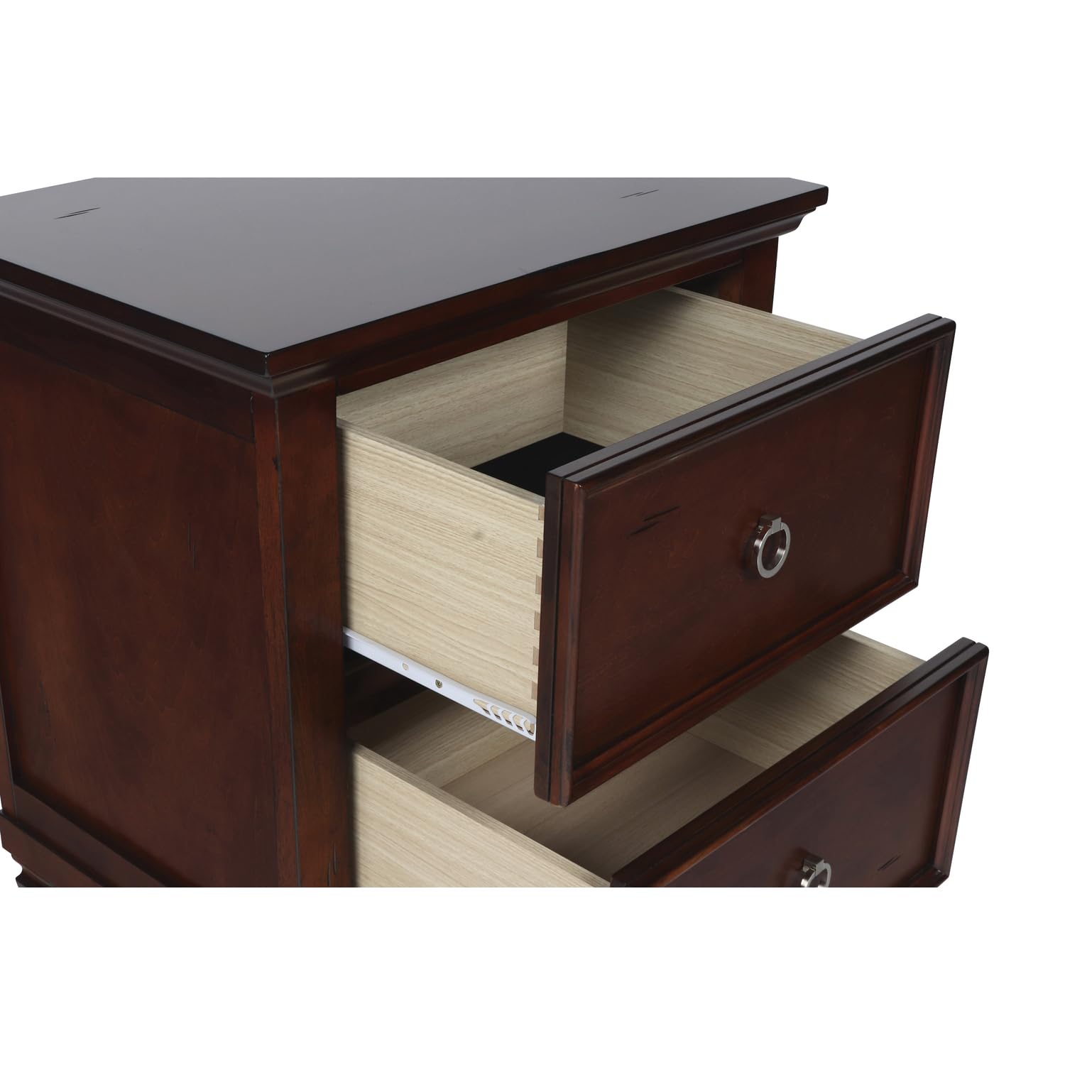 Tamarack Wood 2-Drawer Nightstand - Classic Brown Cherry Bedside Table for Bedroom | Rustic Wooden Nightstand with Storage Drawers | Perfect for Small Spaces & Apartment Living