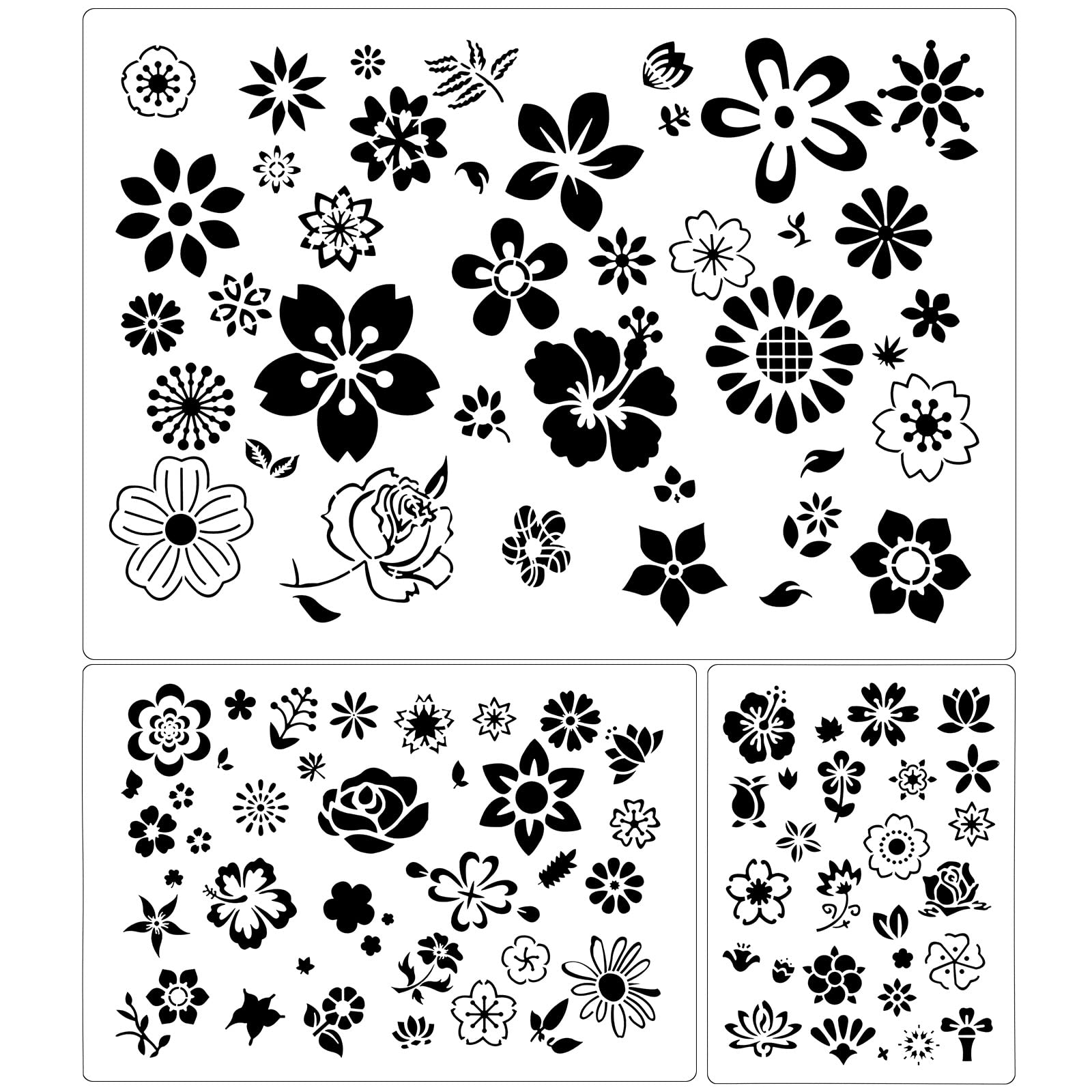 Zonon 3-Piece Reusable Flower Stencil Set for Painting, Drawing & DIY Crafts - Spring Summer Templates for Art Notebooks, Wedding Cards, Scrapbooking & Home Decor (3 Sizes) | Perfect for DIY Projects, Gift Making & Creative Home Decoration