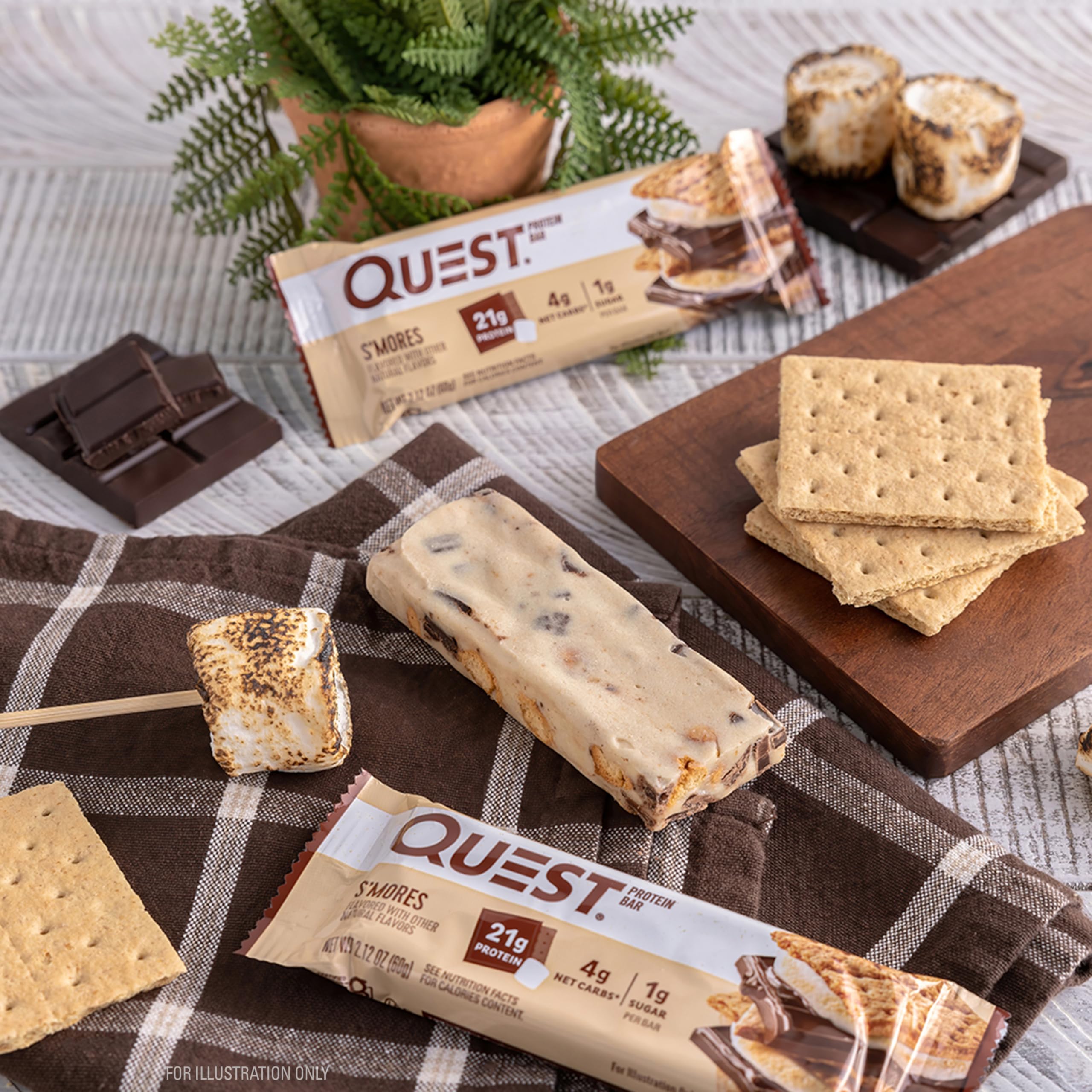 Quest Nutrition S'mores Protein Bar - 31g Protein, 4g Net Carbs, 1g Sugar, Gluten Free, Keto Friendly (Pack of 4) | High Protein Snack for Weight Loss, Muscle Building & On-the-Go Energy