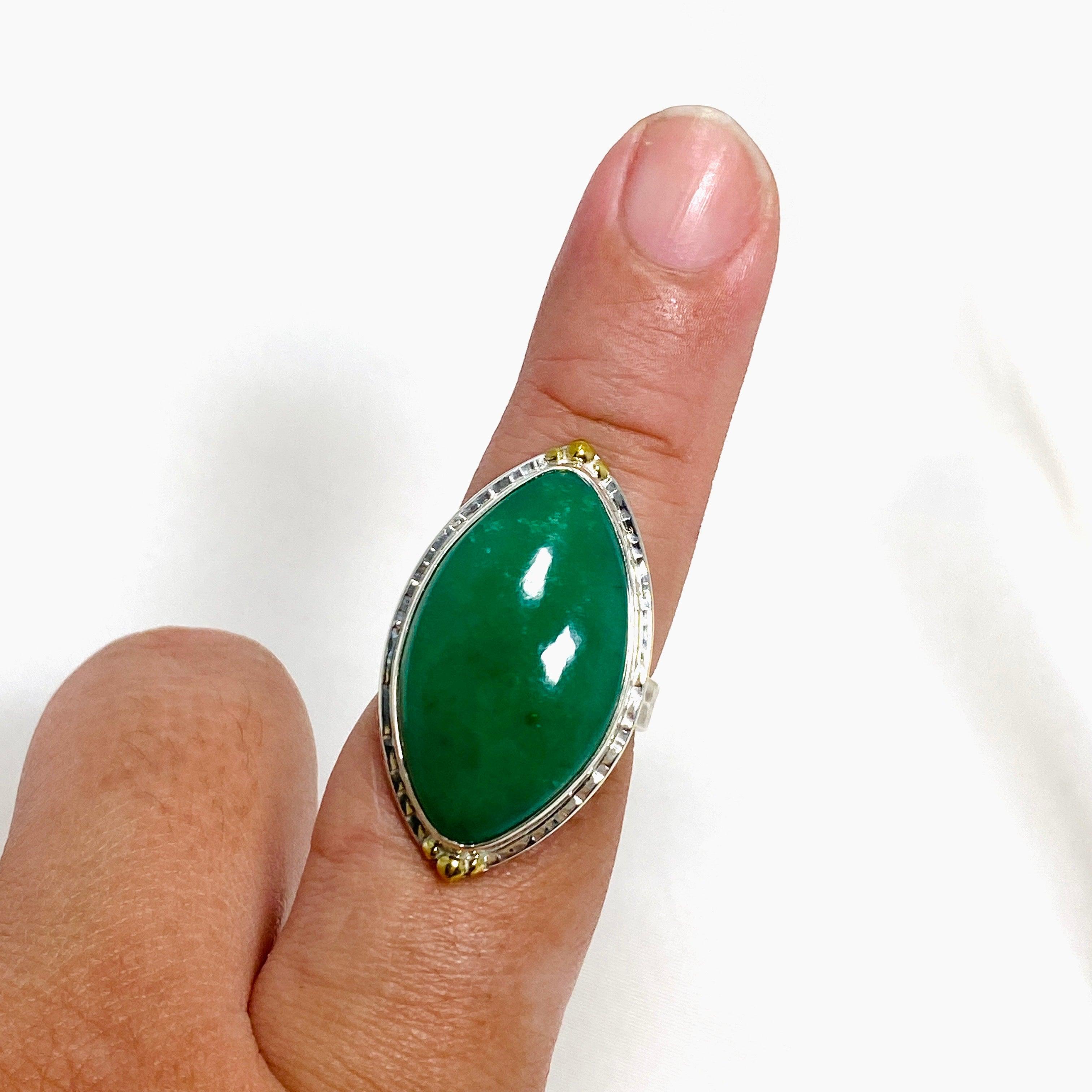 Chrysoprase Marquise Ring in Decorative Setting - Size 9 KRGJ3243 | Elegant Green Gemstone Jewelry for Women, Perfect for Weddings, Parties & Special Occasions