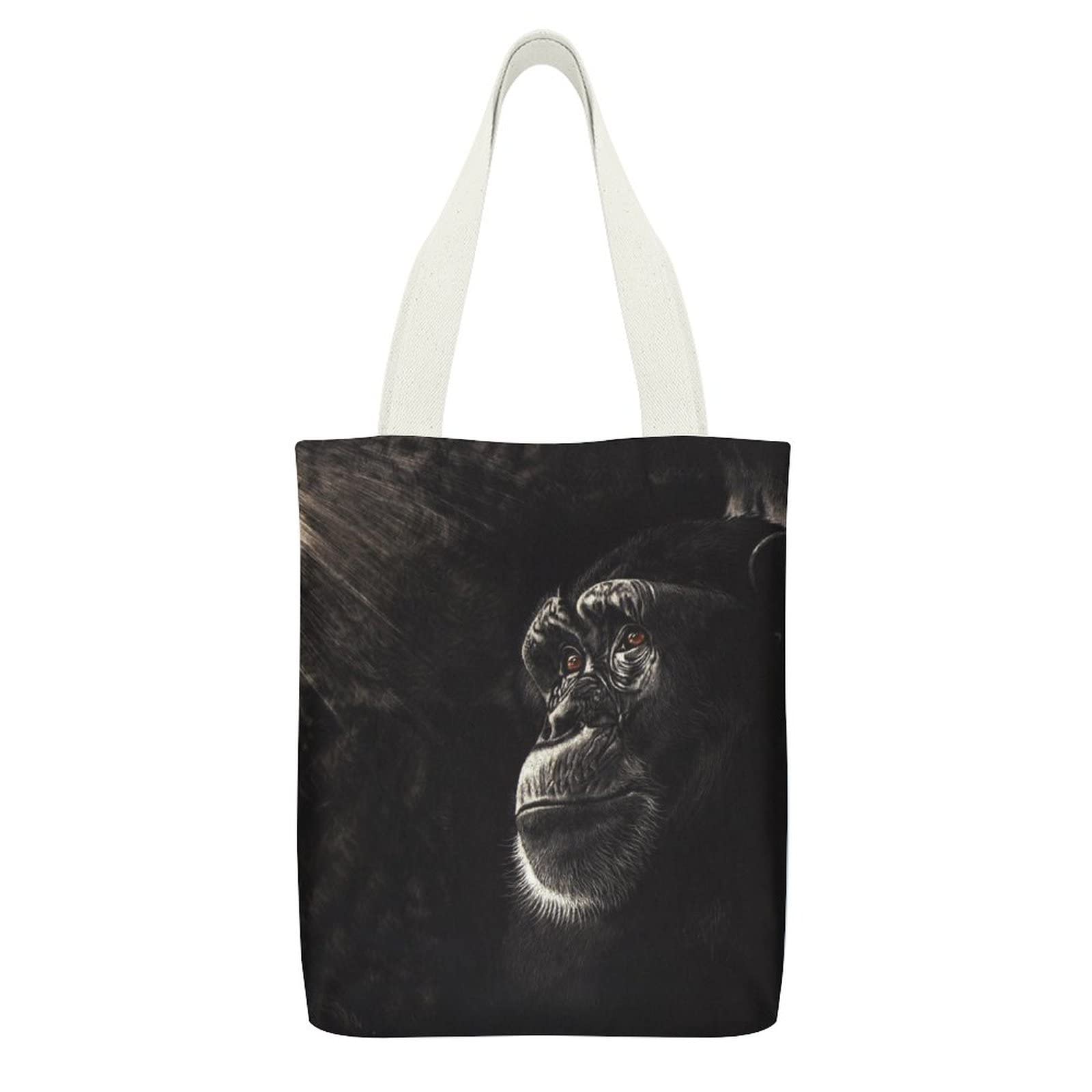 Chimpanzee Canvas Tote Bag with Zipper & Pockets - Washable Shoulder Bag for Women (12.6x15in) - Perfect for Shopping & Travel
