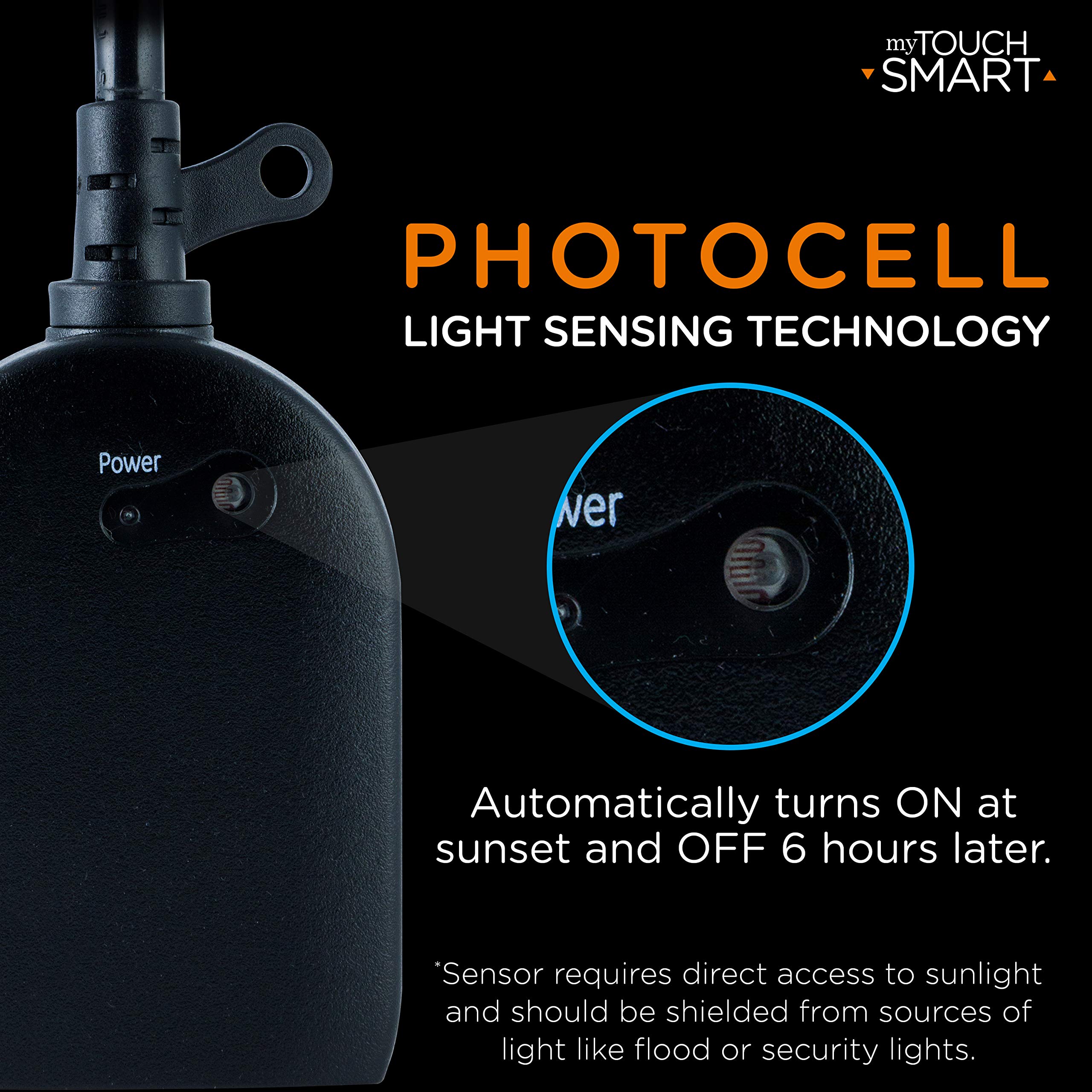myTouchSmart Outlet Timer - Single Plug-in Light Timer with Light Sensor for Outdoor Lighting, 6-Hour Countdown Timer, Weather Resistant for Seasonal & Landscape Lights (Black, 1 Pack) - Perfect for Patio, Garden, Holiday & Security Lighting