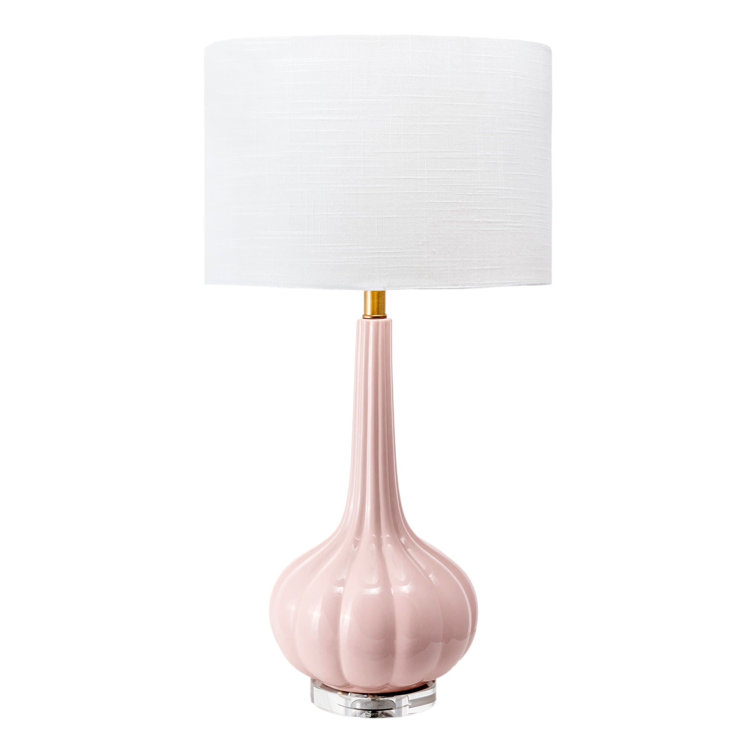 29 Inch Fluted Ceramic Bulbous Table Lamp - Pink Home Decor for Living Room, Bedroom & Office | Modern Lighting Accent for Nightstands, Desks & Side Tables