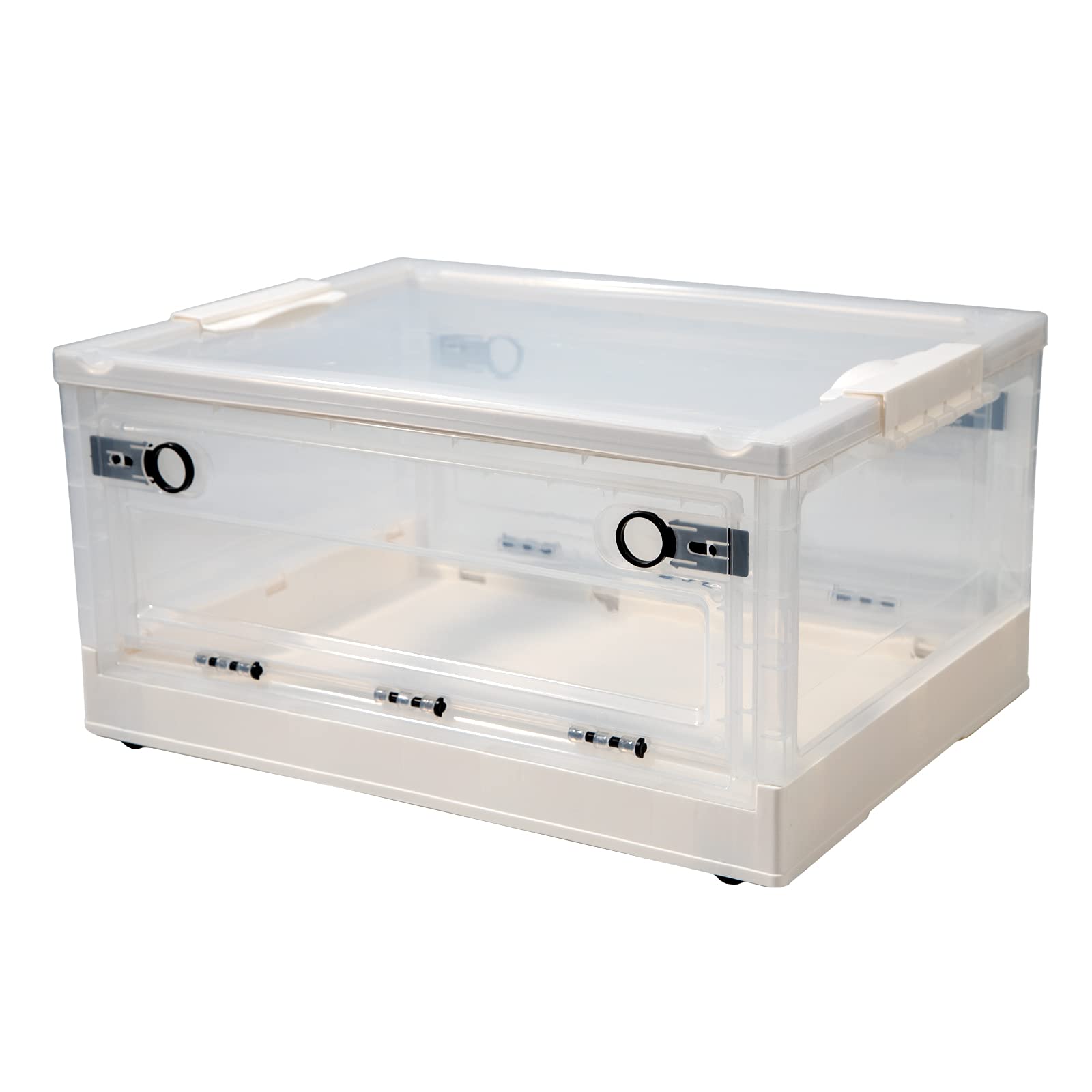 35L Large Clear Plastic Storage Bins with Lids - Foldable Stackable Organizer Box for Home Office, Bedroom, Closet & Toy Storage - Heavy Duty 4-Wheel Rolling Design (White) - Perfect for Organizing Seasonal Clothes, Kids Toys & Household Items