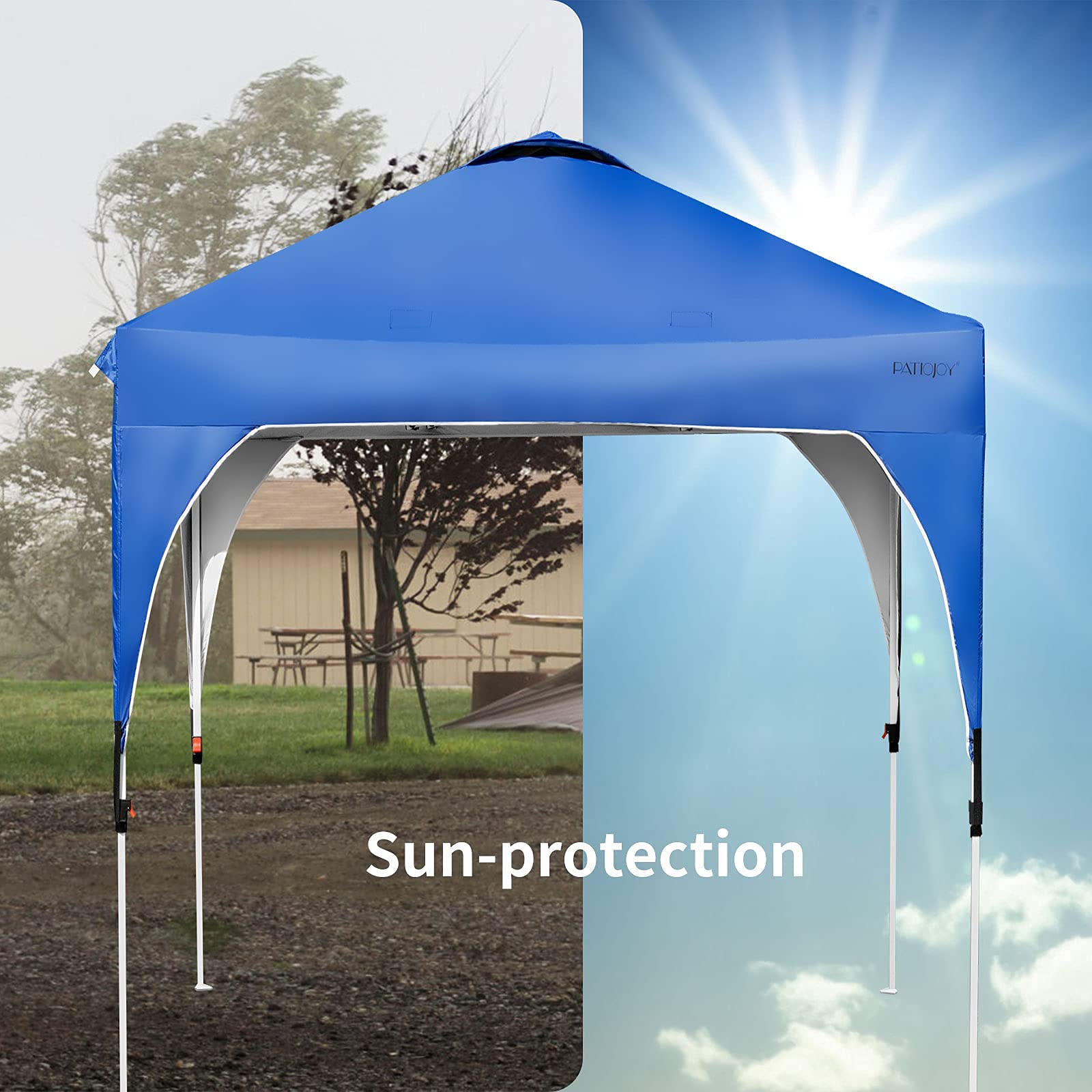 Tangkula 6.6x6.6 FT Outdoor Pop-Up Canopy Tent - Adjustable Height Commercial Instant Shelter with Carry Bag & 4 Weight Bags - Waterproof Sun Shade for Camping, Beach, Picnic, Backyard Parties (Blue)