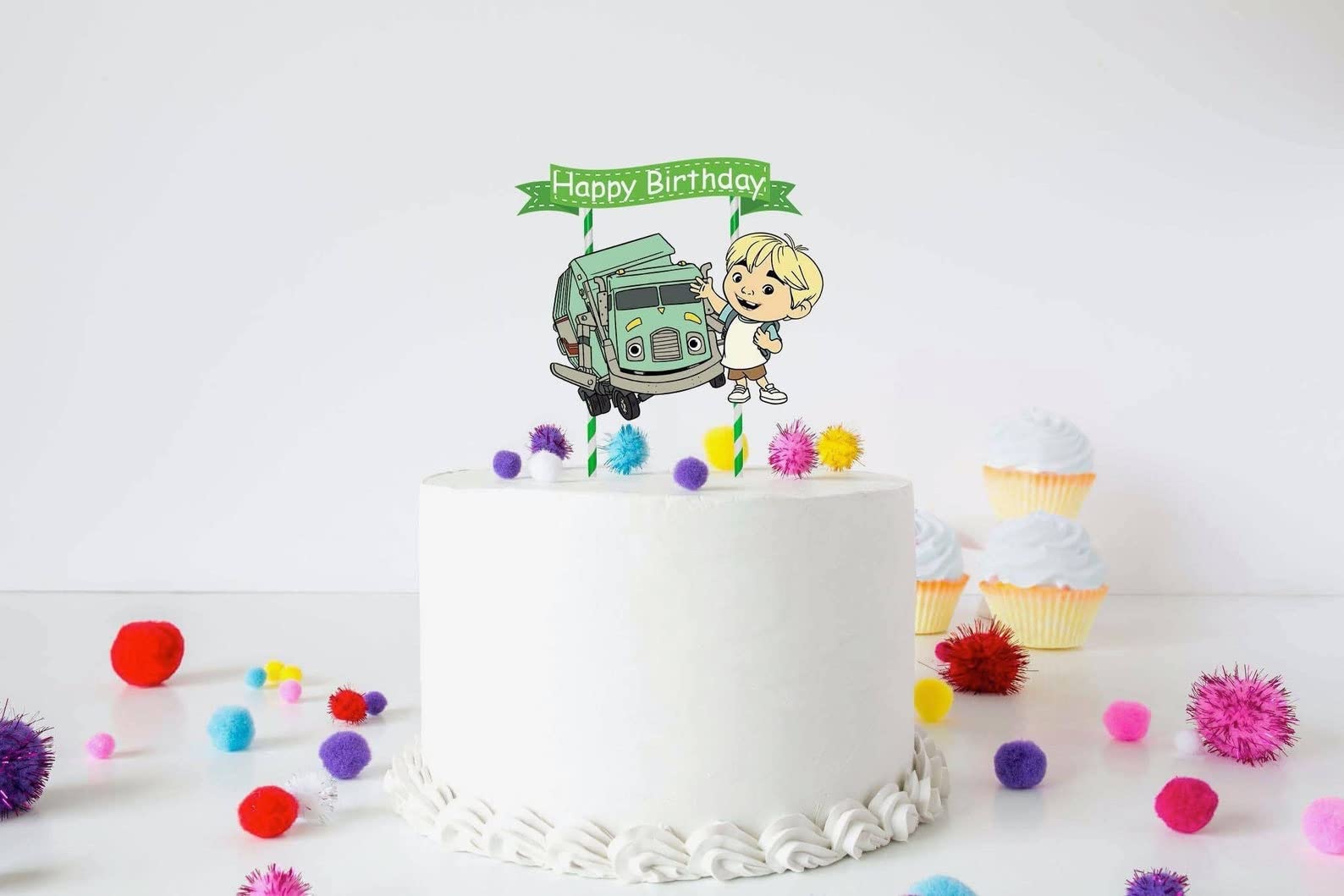 Trash Truck Cake Topper | Kids Birthday Party Decorations | Garbage Truck Themed Party Supplies for Boys & Girls | Perfect for Birthday Cakes, Cupcakes, and Dessert Tables