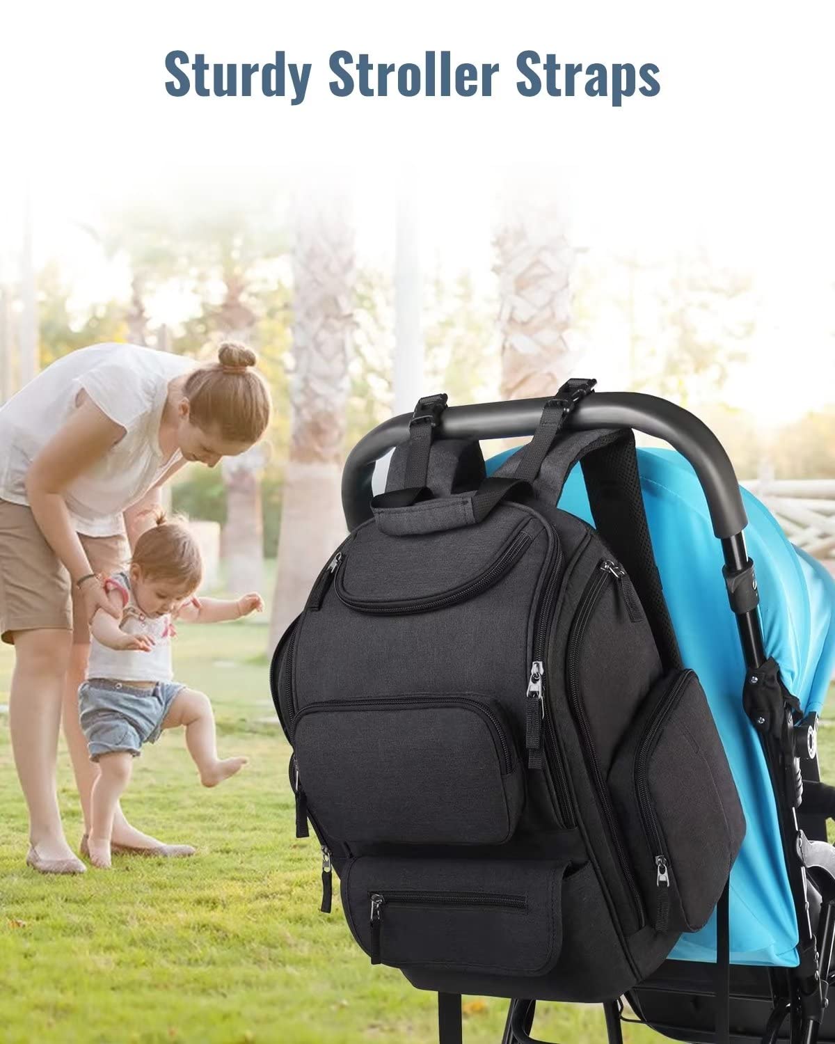 Mancro Diaper Bag Backpack for Men & Women - Large Waterproof Baby Bag with 2 Insulated Side Pockets, Stroller Straps & Travel-Friendly Design - Perfect for Daycare, Travel & On-the-Go Parents (Black)