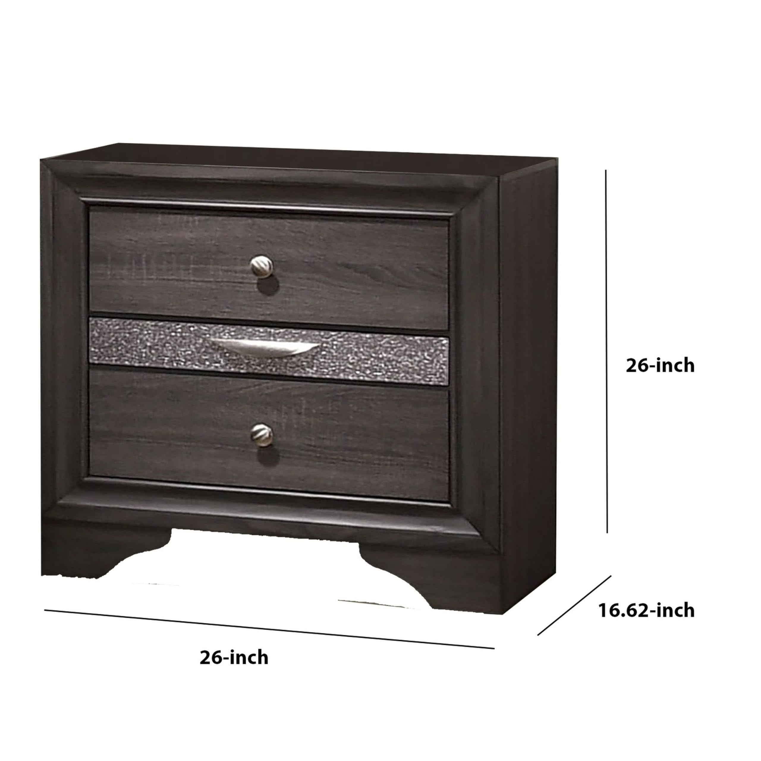 Benjara Gray and Silver Wooden Nightstand with 2 Drawers - Jewelry Storage Bedside Table for Bedroom, Living Room, or Guest Room