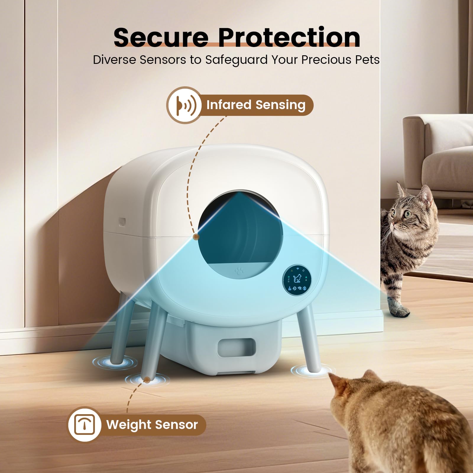 Self Cleaning Cat Litter Box - Large Capacity Automatic Litter Box for Multiple Cats with App Control & Safety Protection | Includes 2 Roll Litter Bags | Perfect for Smart Homes & Busy Pet Owners (White)
