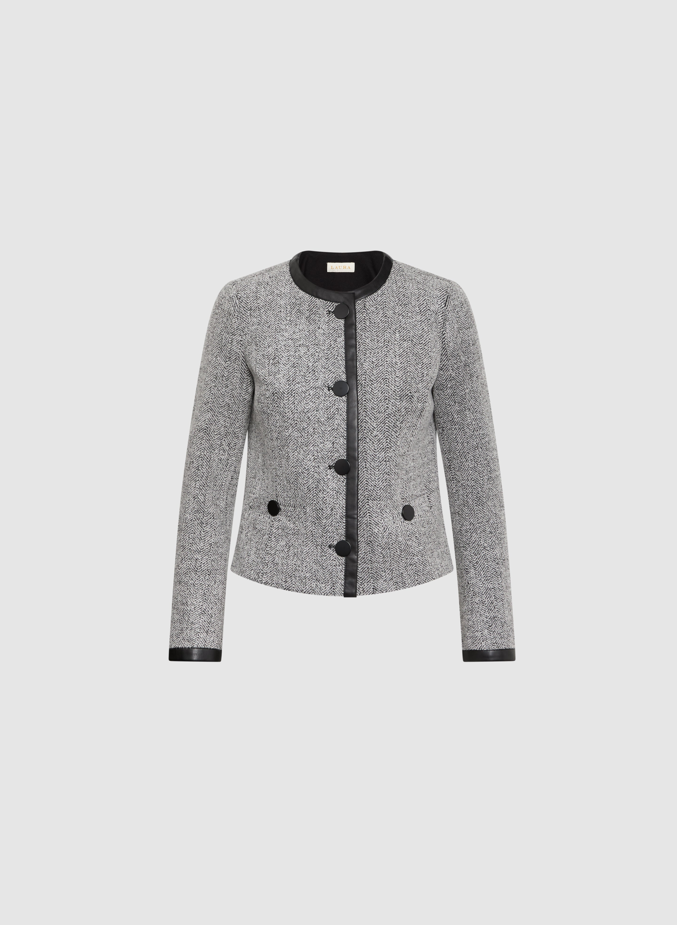 Stylish Contrast Trim Herringbone Jacket for Women - Classic Winter Coat with Elegant Detailing | Perfect for Office Wear, Date Nights & Cold Weather Fashion