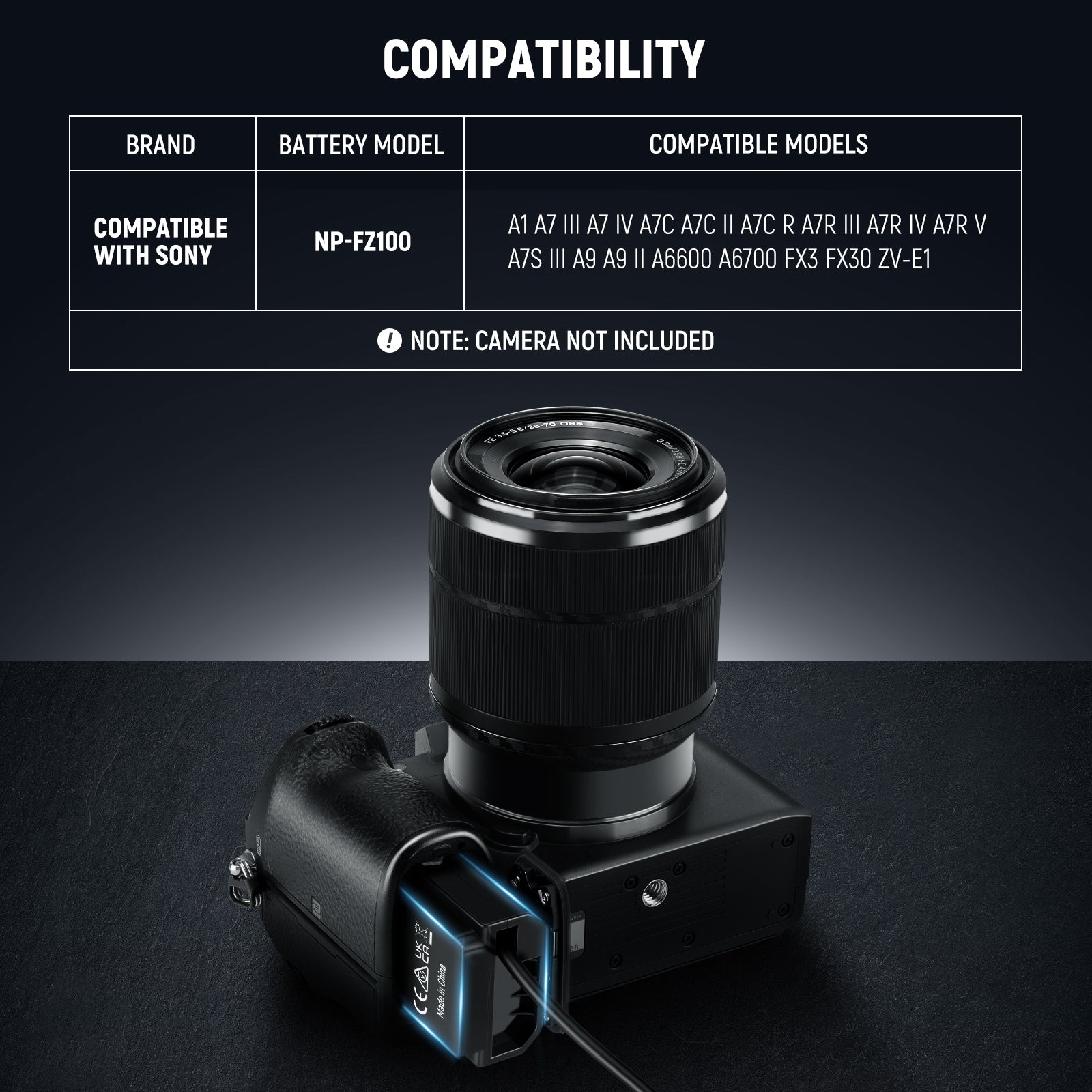 NEEWER VP FZ100 NP-FZ100 to D-Tap Dummy Battery Power Adapter - Compatible with Sony Cameras - Perfect for Outdoor Photography & Video Shooting