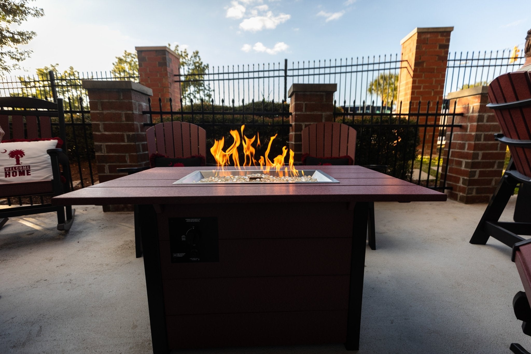 Premium Fanback Classic Adirondack Chairs with Stanton Fire Table Set - Garnet & Black Outdoor Furniture Collection | Perfect for Patio, Garden, Poolside & Backyard Relaxation