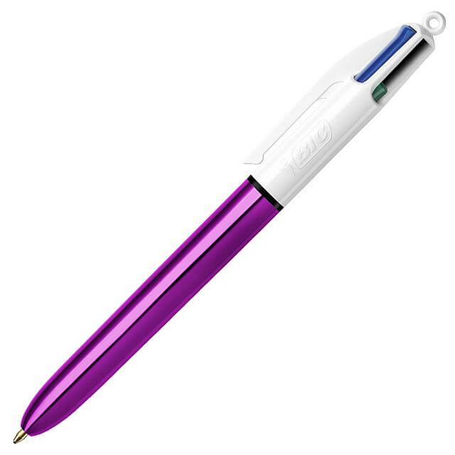BIC 4-Color Ballpoint Pen with Shine Purple Barrel - Smooth Writing for School, Office & Note Taking