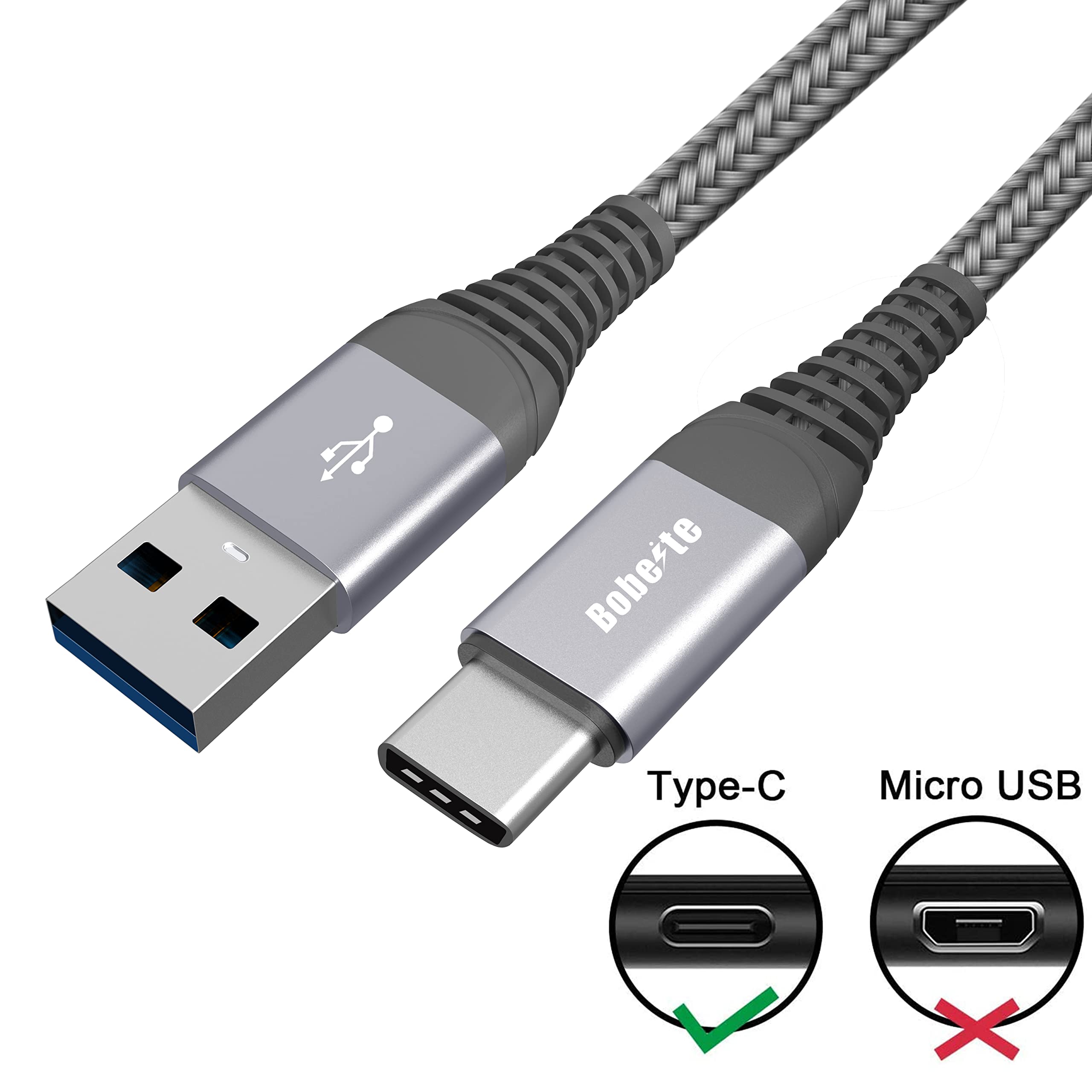 Fast Charging USB C Cable 1M/2M - 3A Nylon Braided Type C Charger for Samsung Galaxy S21/S20/S10/Note 10/9/8, HTC 10/U12+, LG G5/G6 - Perfect for Home, Office & Travel Charging
