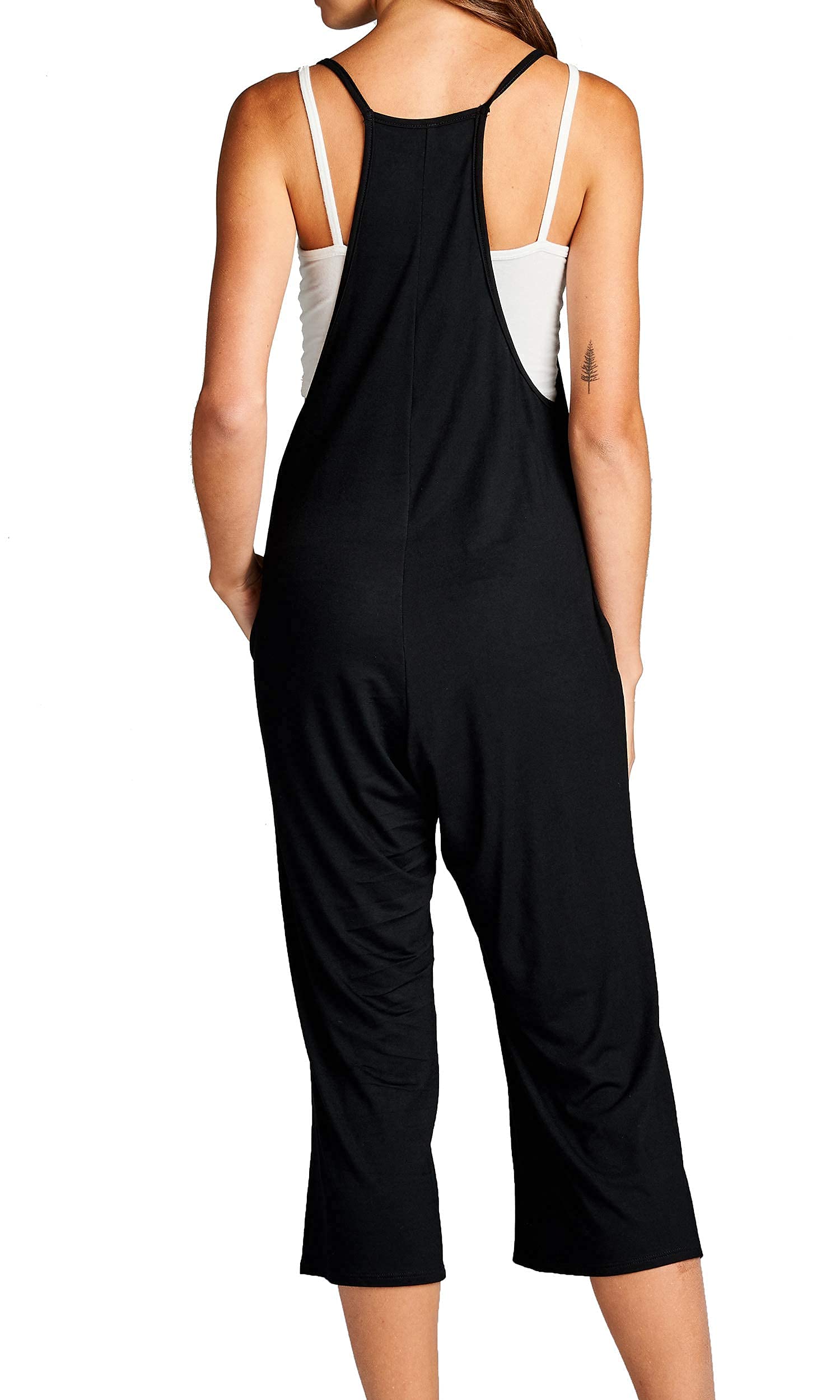 **Women's Loose Fit Jumpsuit - Sleeveless Casual Romper with Pockets | Capri Style for Maternity & Everyday Wear | Perfect for Summer, Travel & Relaxation**