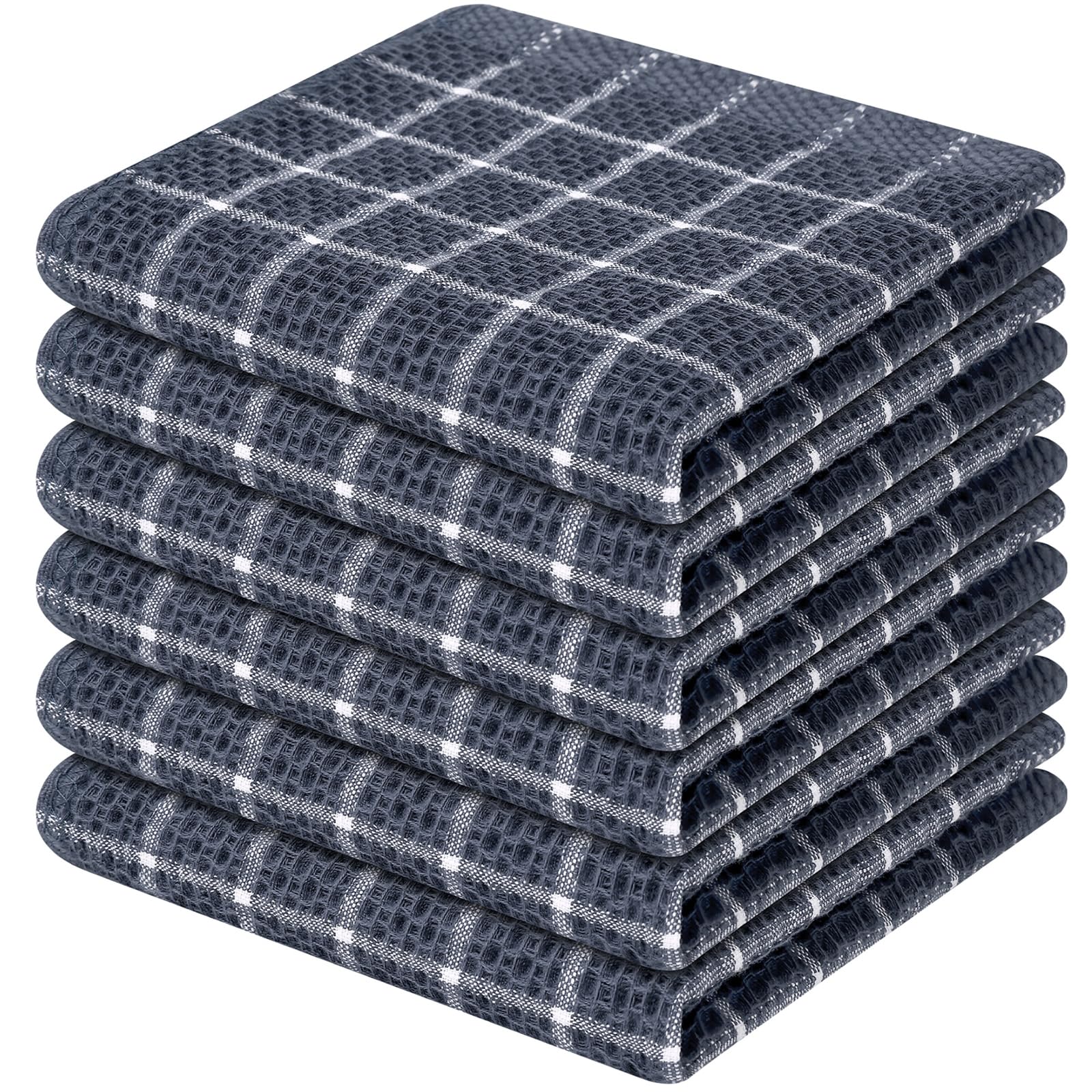 6 Pack Premium Cotton Waffle Weave Dish Towels - 12x12 Inch Super Absorbent & Quick Drying Kitchen Cloths - Lattice Design Dish Rags for Washing Dishes, Cleaning Countertops & Household Chores (Grey)