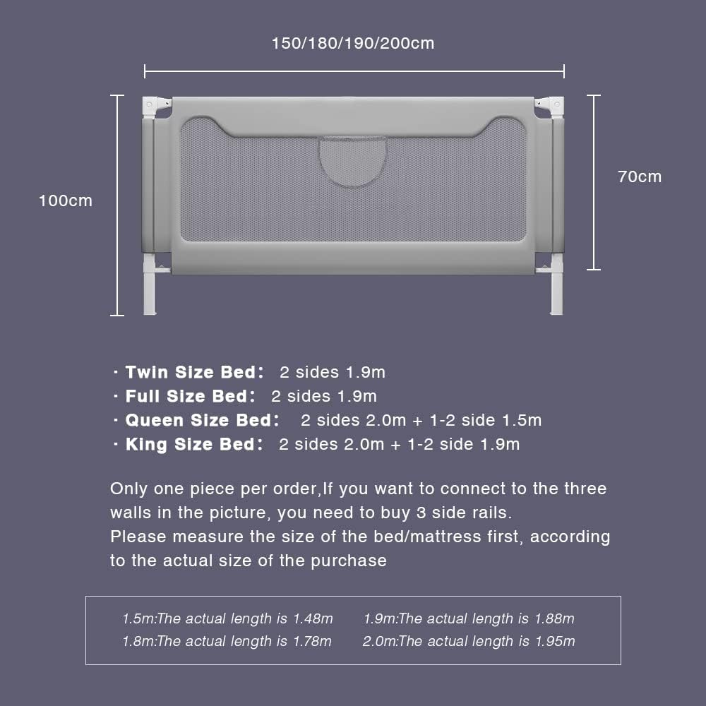 Upgraded Extra Long Toddler Bed Rail Guard - Safety Bedside Rail for Kids Twin, Double, Full, Queen & King Size Beds - 150cm Childproof Bed Rail for Toddlers (Perfect for Preventing Falls & Nighttime Safety)