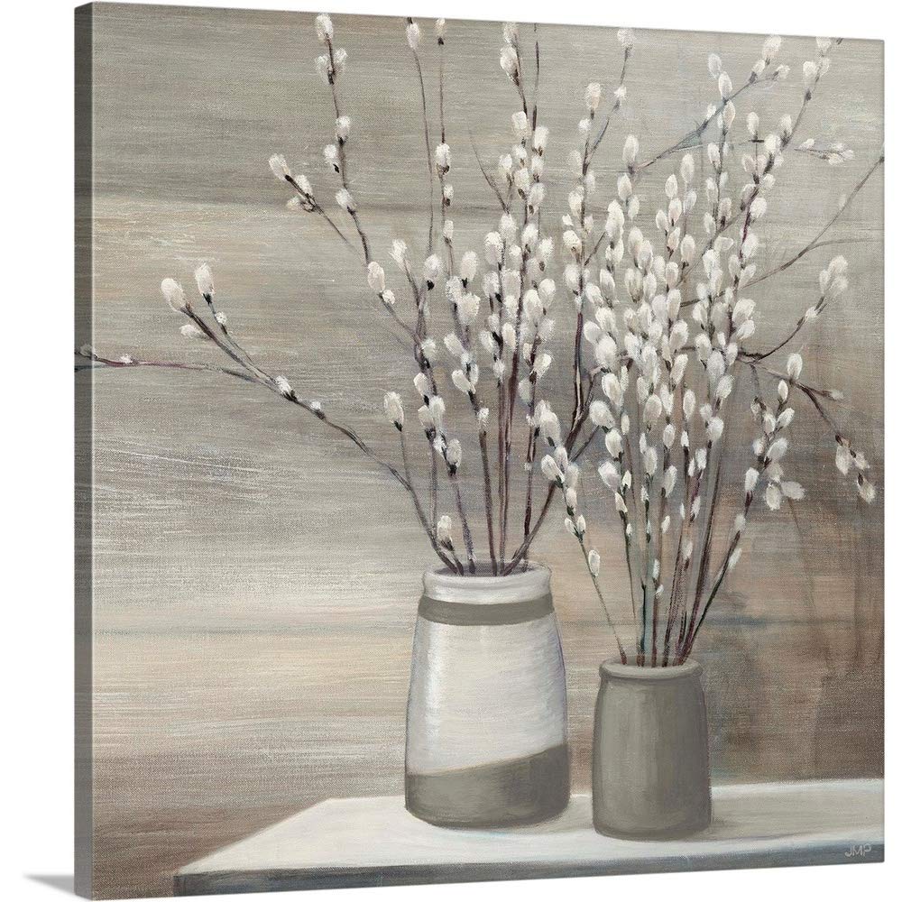 Julia Purinton Pussy Willow Still Life Gray Pots Canvas Wall Art Print - 30