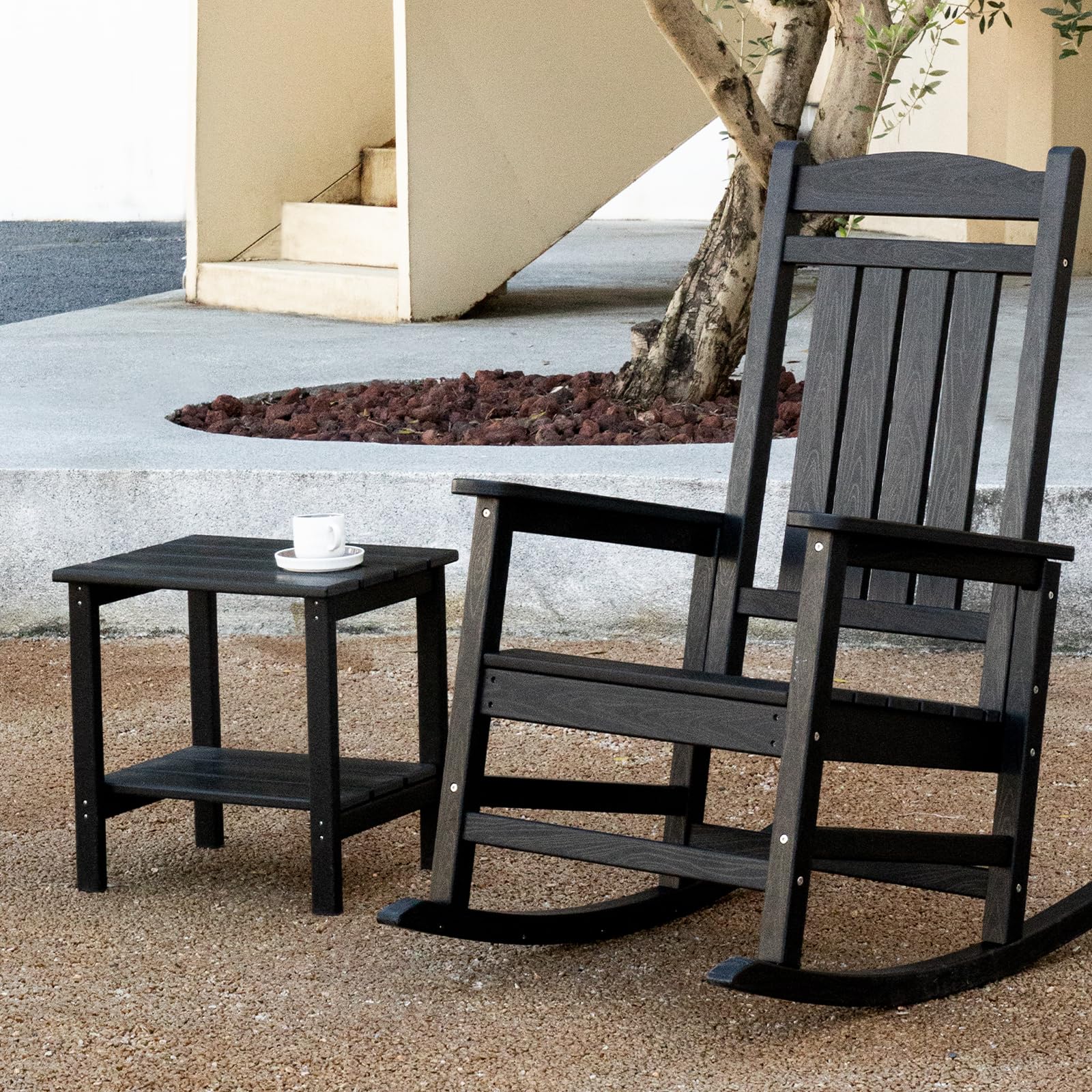 KINGYES Outdoor Side Table Set of 2 - Double Layer Adirondack End Tables in Black - Perfect for Patio, Garden, Poolside & Deck Furniture Accessories