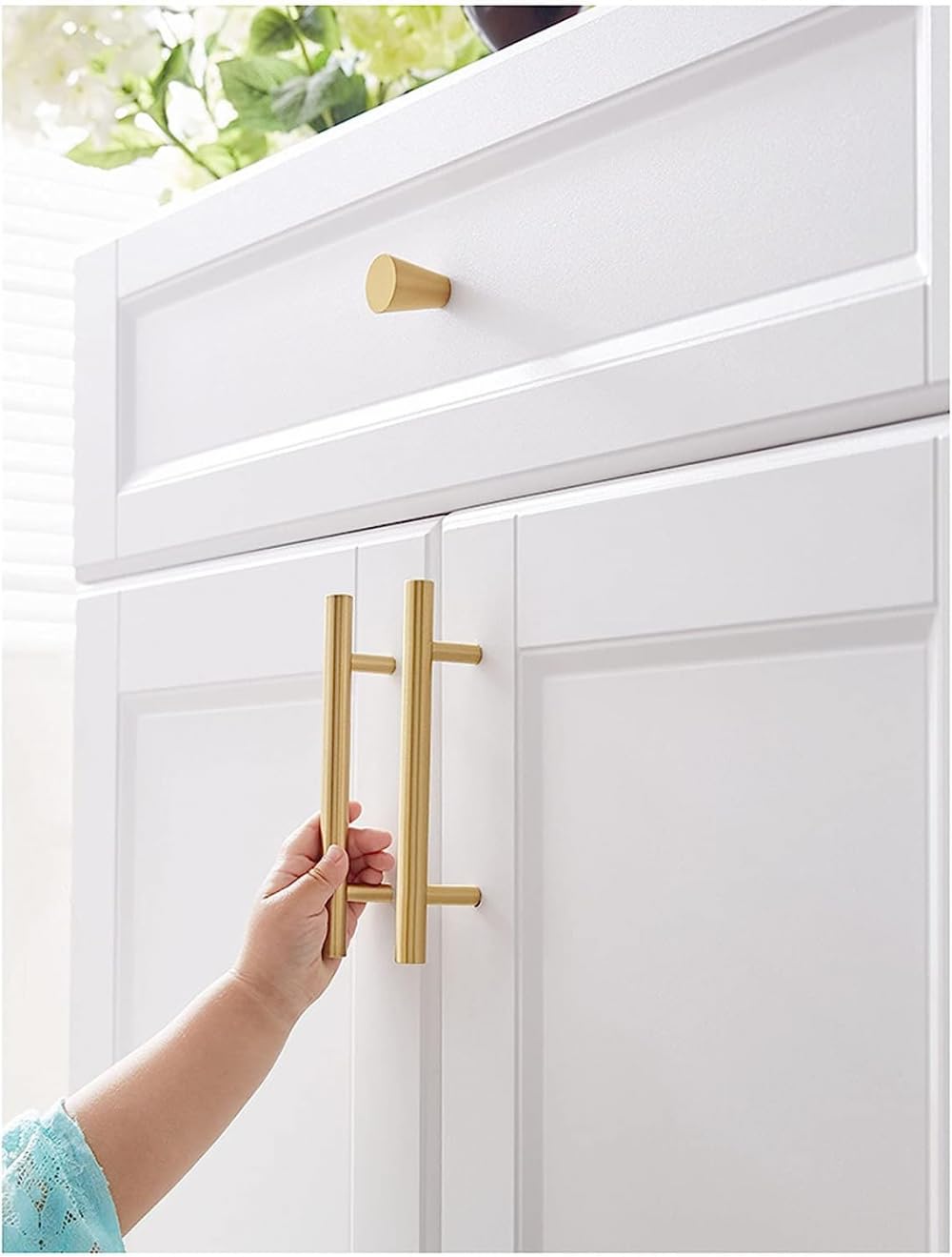 Premium Brass Cupboard Handles & Drawer Pulls - 96mm Hole Center, Solid Aluminum Brass & Stainless Steel Cabinet Handles for Kitchen, Bathroom, Office & Wardrobe - Elegant Hardware Upgrade for Cabinets, Dressers & Furniture