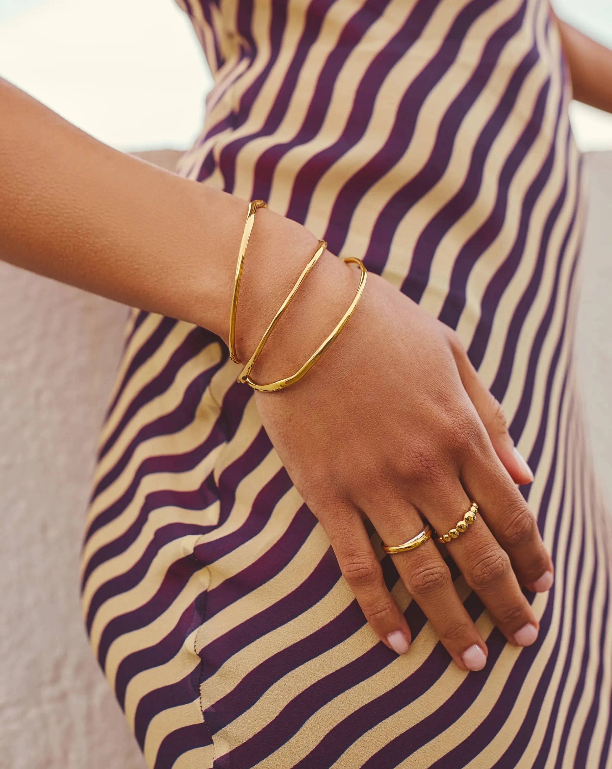 Trio Molten Ripple Bangle Bracelet Set - 18k Gold Vermeil Stackable Bracelets for Women | Perfect for Layering, Everyday Wear & Special Occasions