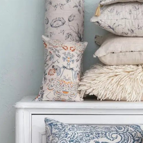 Soft Cotton Voile Printed Lumbar Pillow - Decorative Cushion for Sofa, Bed & Office Chair Support