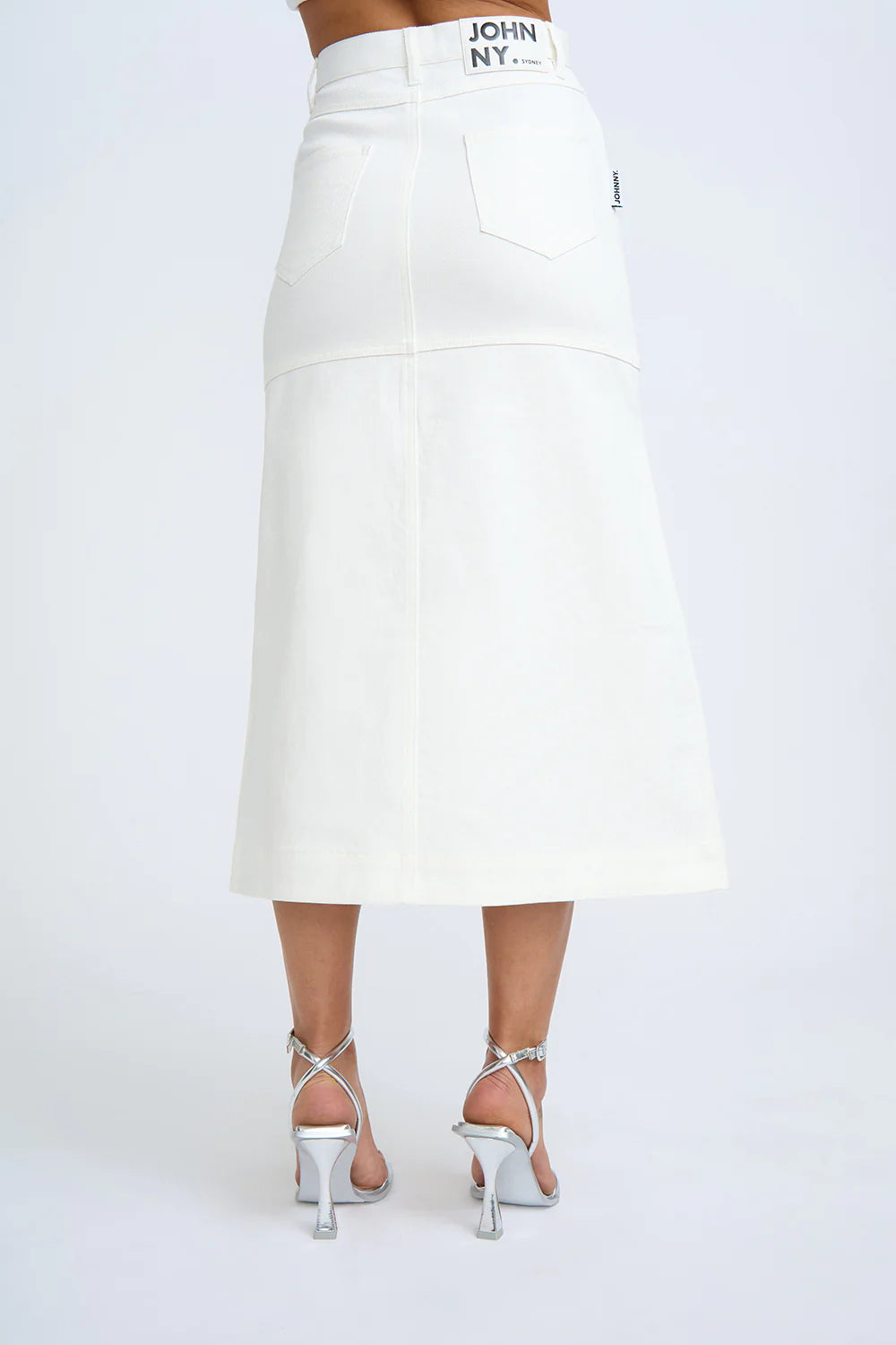 Denim Panel Midi Skirt in Ivory - Stylish & Comfortable Women's Skirt for Casual Outings & Office Wear